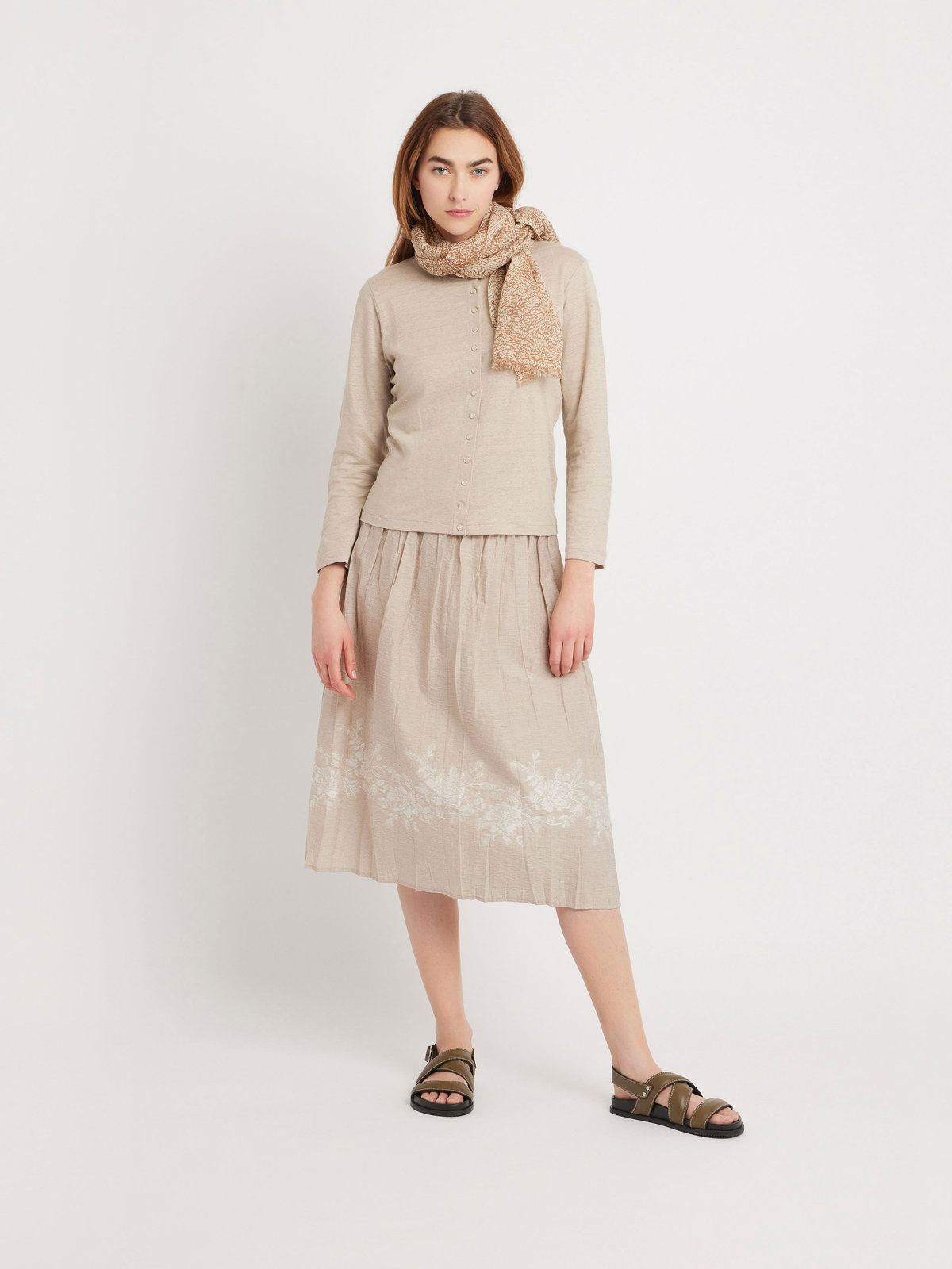 FEMME ウィメンズ リネン 長袖 カーディガンプレッション "Le Petit" ベージュ