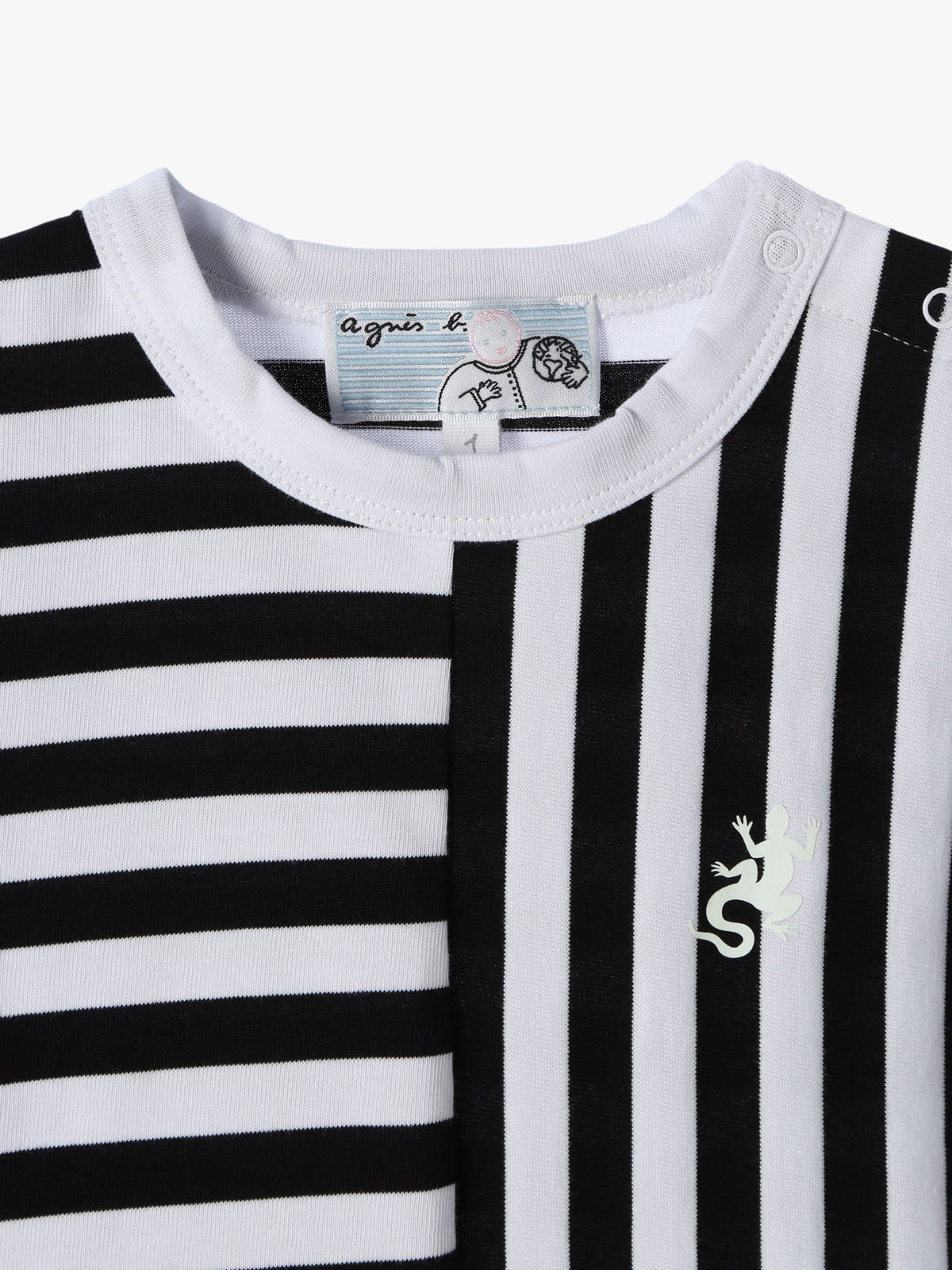 ENFANT ベビー ベビー 細ボーダー コットン 半袖 Tシャツ Lezard ホワイト×ブラック