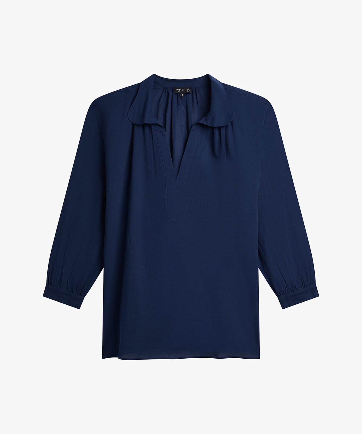 FEMME ウィメンズ ガーゼ調コットン 長袖 ブラウス "Clavecin" ブルー