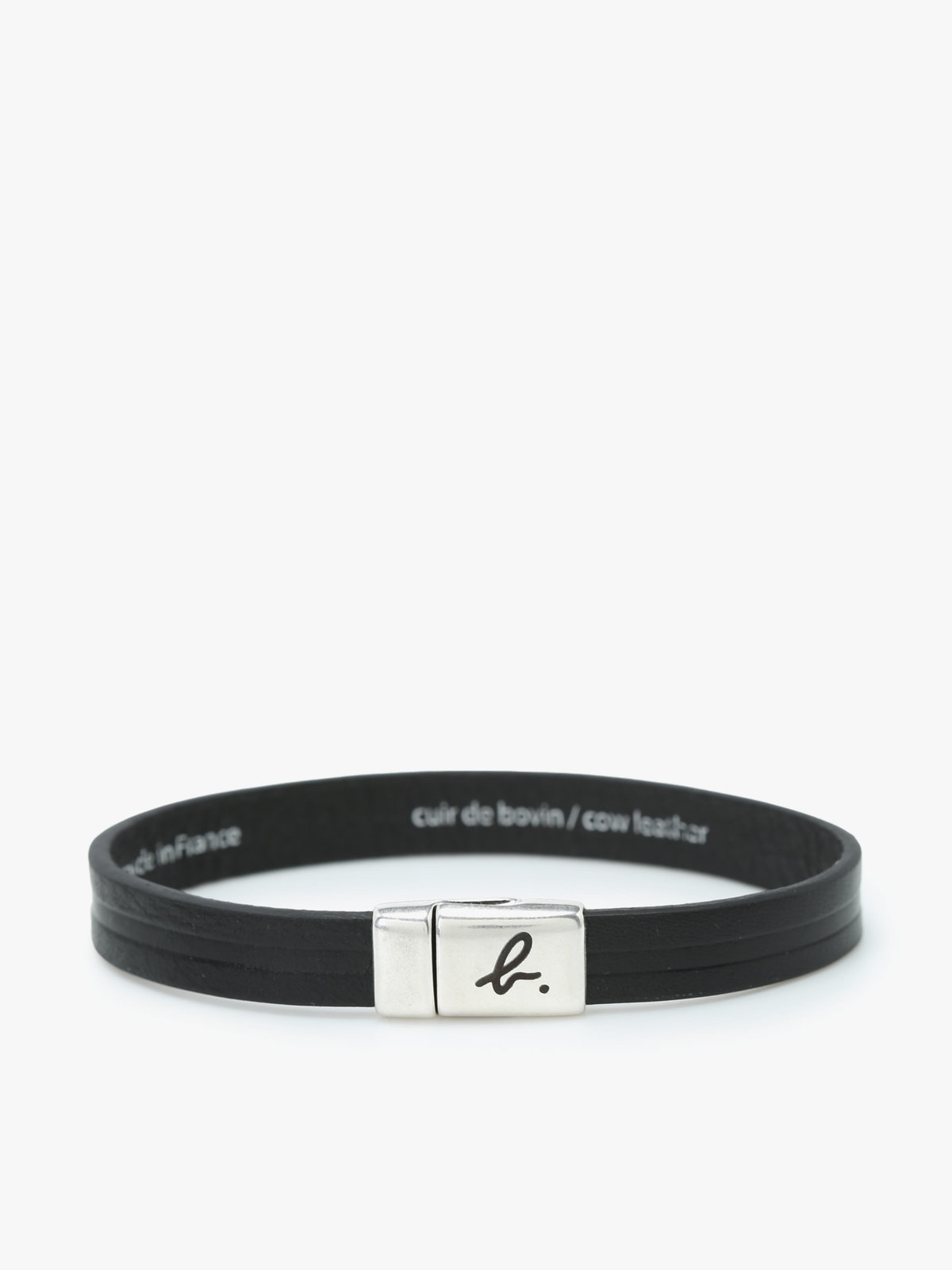 HOMME メンズ ”b.”ロゴ カーフスキンレザー ブレスレット ブラック