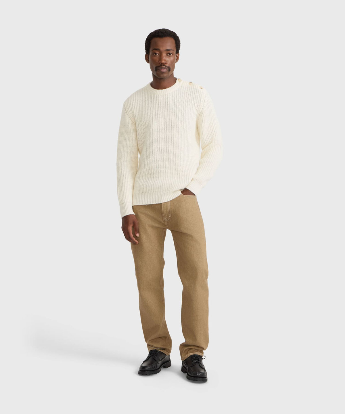 HOMME メンズ メンズ ショルダーボタン 長袖 ニットプルオーバー アイボリー