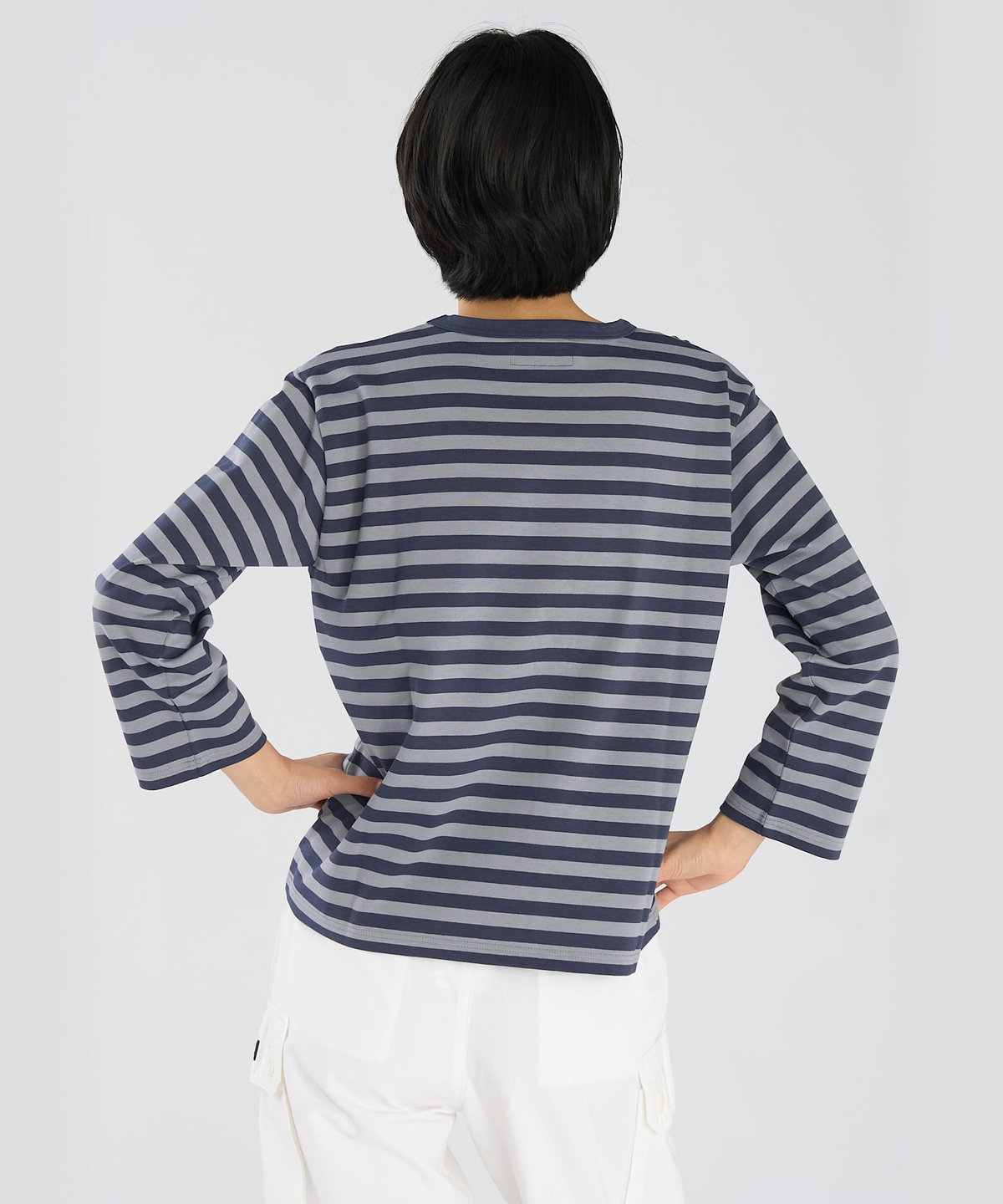 FEMME ウィメンズ 細ボーダー コットン 七分袖 Tシャツ "Lil Cool" マルチ