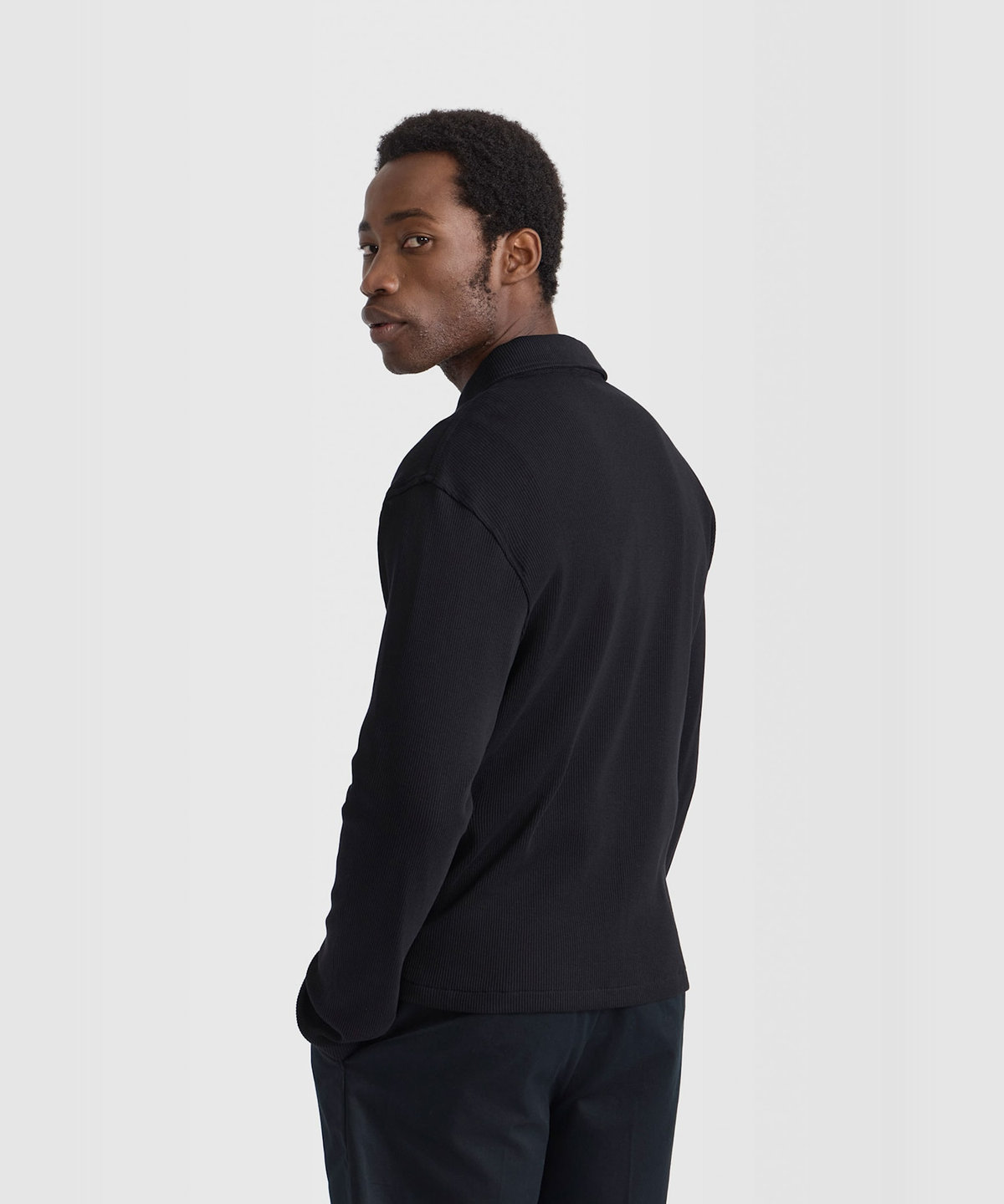 HOMME メンズ メンズ コットン リブ 長袖 ジップカーディガン "Azael" ブラック