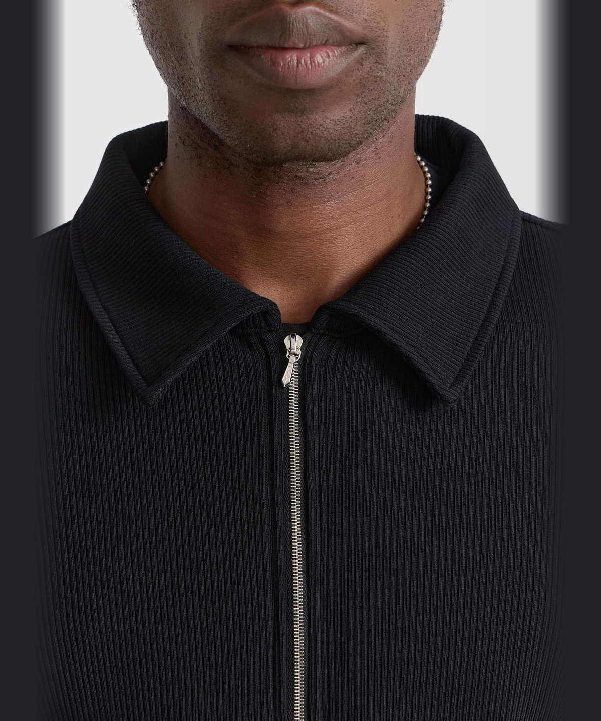HOMME メンズ メンズ コットン リブ 長袖 ジップカーディガン "Azael" ブラック