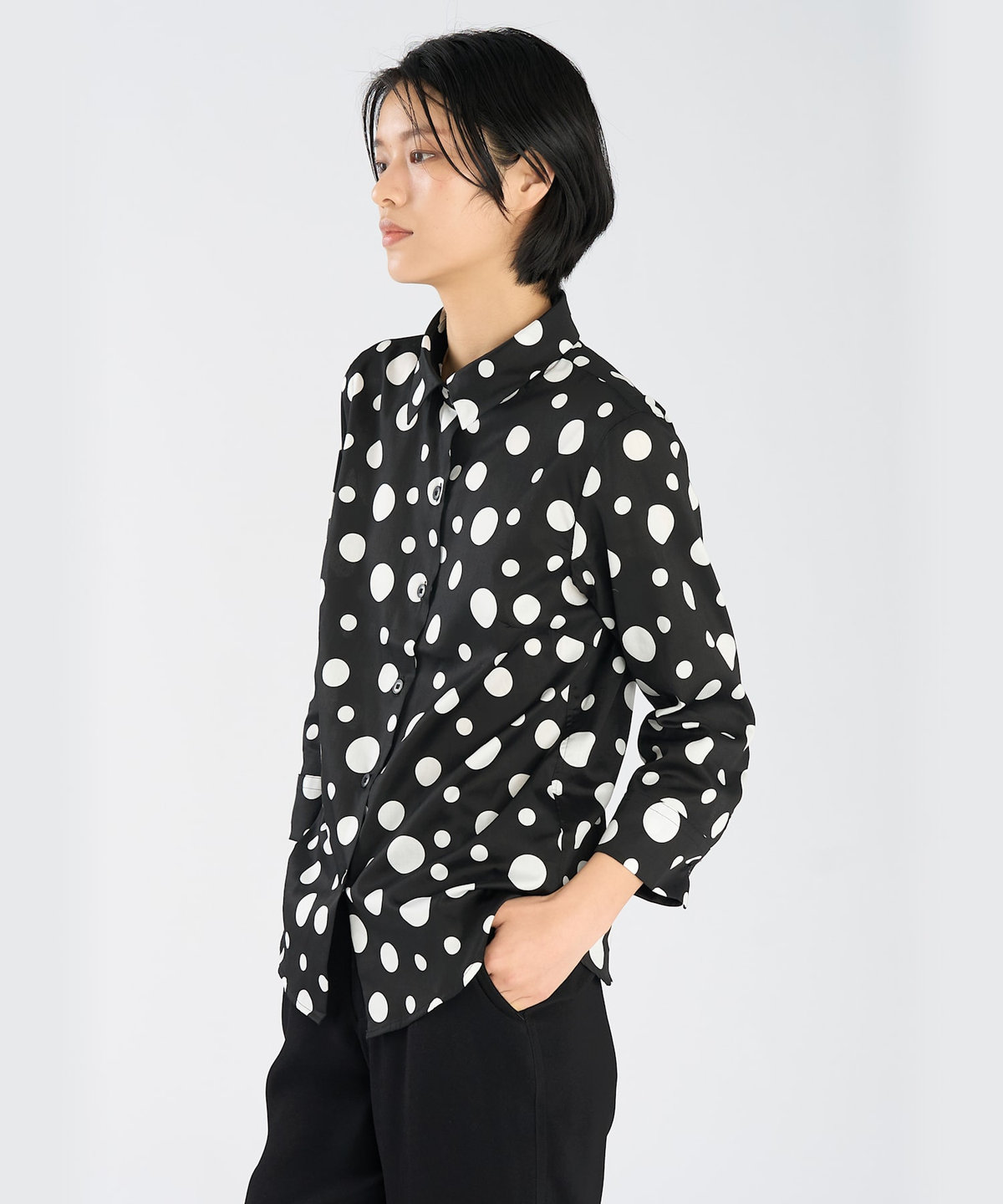 FEMME ウィメンズ ドット コットン 長袖 ブラウス "Jasmine" ブラック