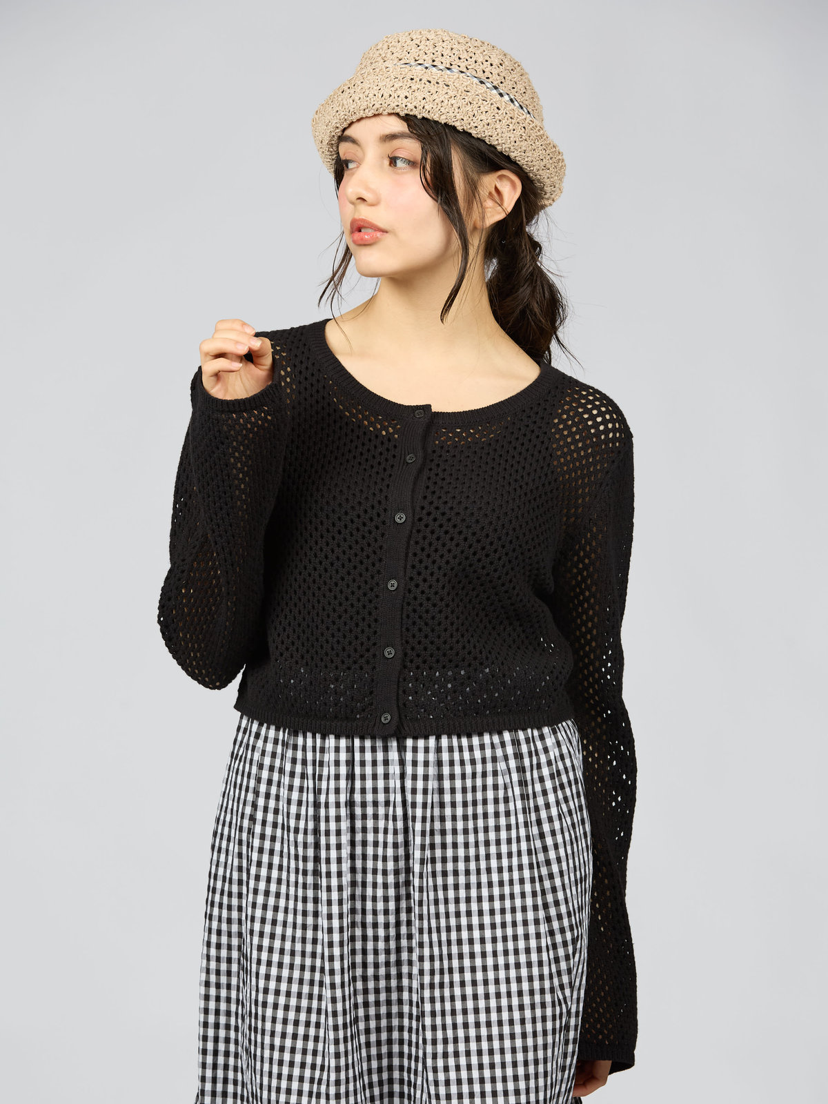 To b. by agnès b. 【Outlet】メッシュニットボレロ ブラック