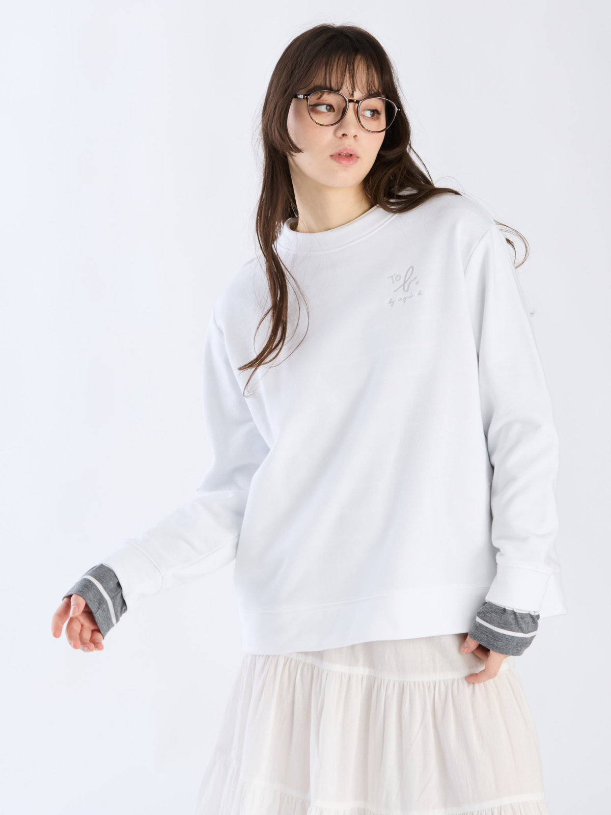 To b. by agnès b. 【Outlet】ロゴ刺繍 オーバーサイズ ボーイズスウェット ホワイト