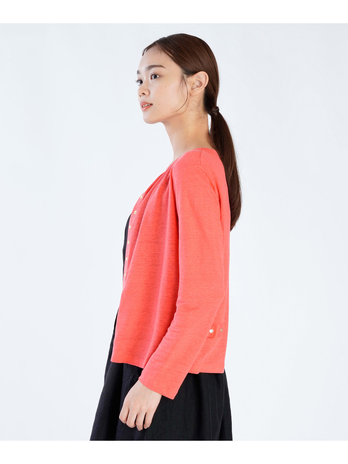 FEMME ウィメンズ リネン 長袖 カーディガンプレッション "Le Petit" ピンク