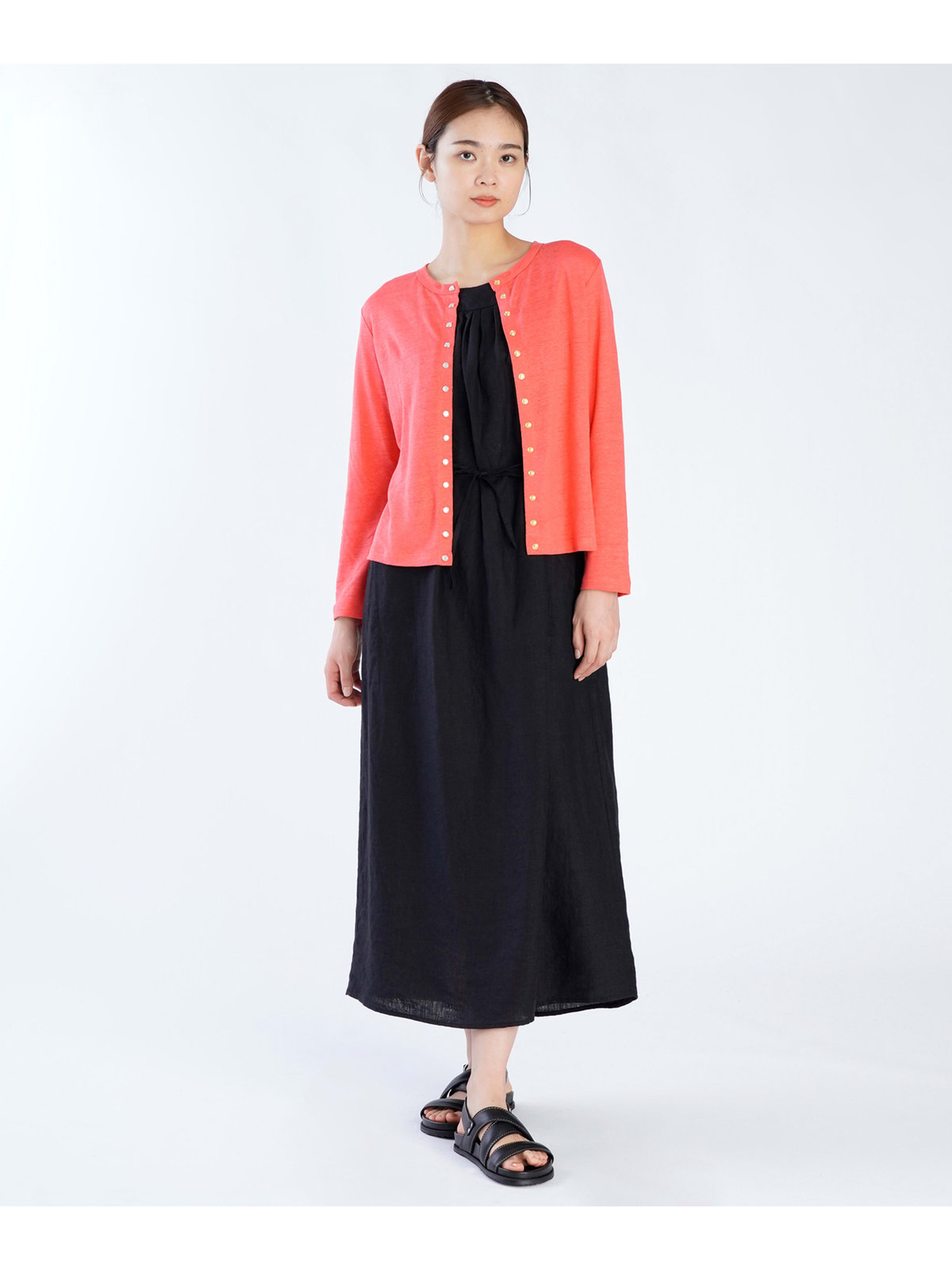 FEMME ウィメンズ リネン 長袖 カーディガンプレッション "Le Petit" ピンク