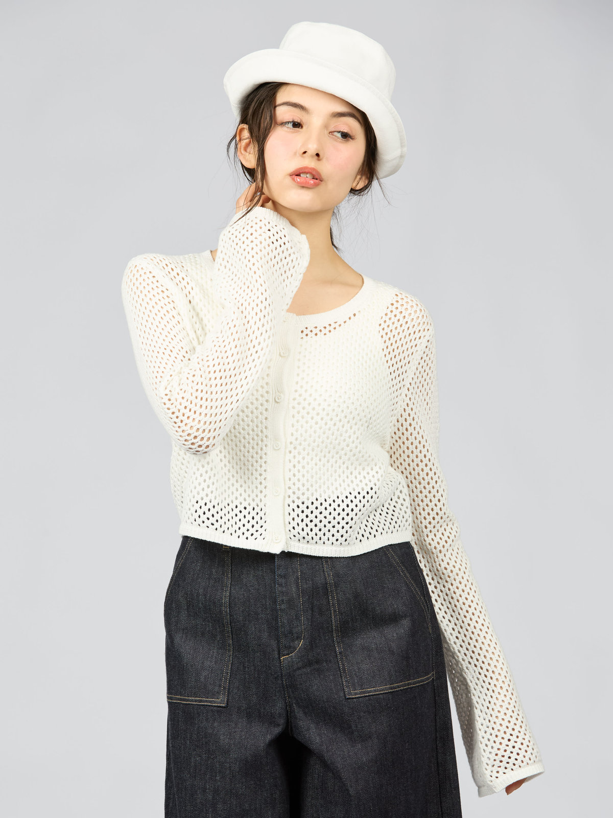 To b. by agnès b. 【Outlet】メッシュニットボレロ ホワイト