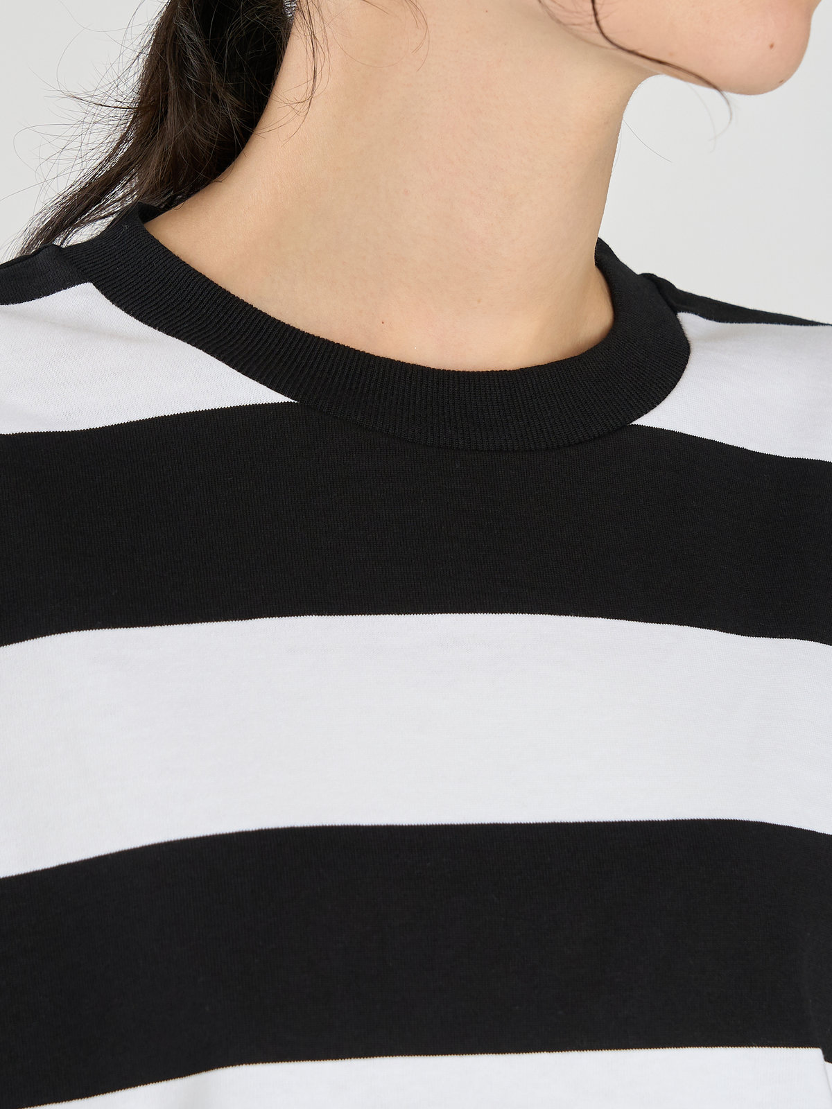 FEMME ウィメンズ 太ボーダー コットン 半袖 Tシャツ "Christof" ホワイト×ブラック