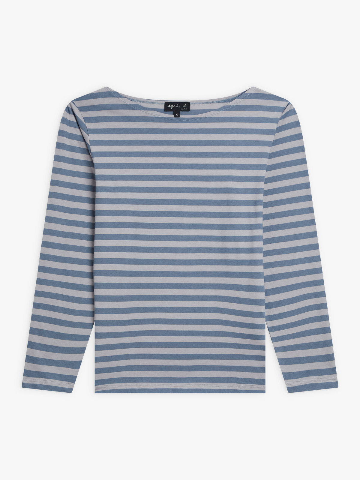 FEMME ウィメンズ 【Outlet】細ボーダー ボートネック 長袖 Tシャツ "New Bow" ブルーグレー×ライトグレー