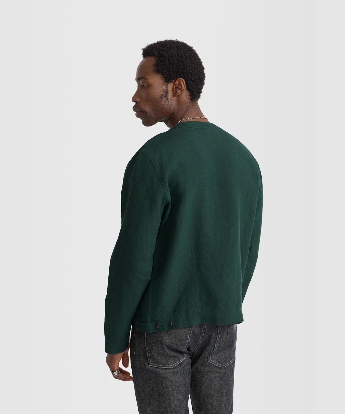 HOMME メンズ メンズ リネン 長袖 シャツ カーディガン グリーン