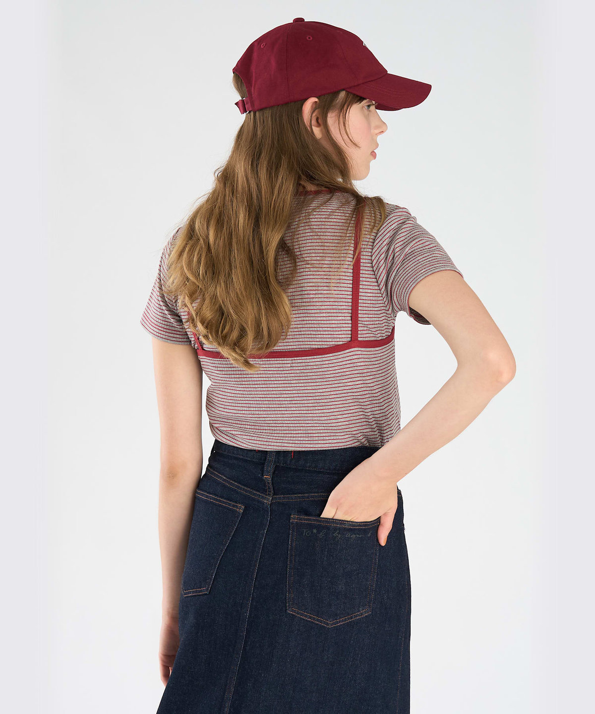 To b. by agnès b. ボーダー キャミソール＆Tシャツ グレー