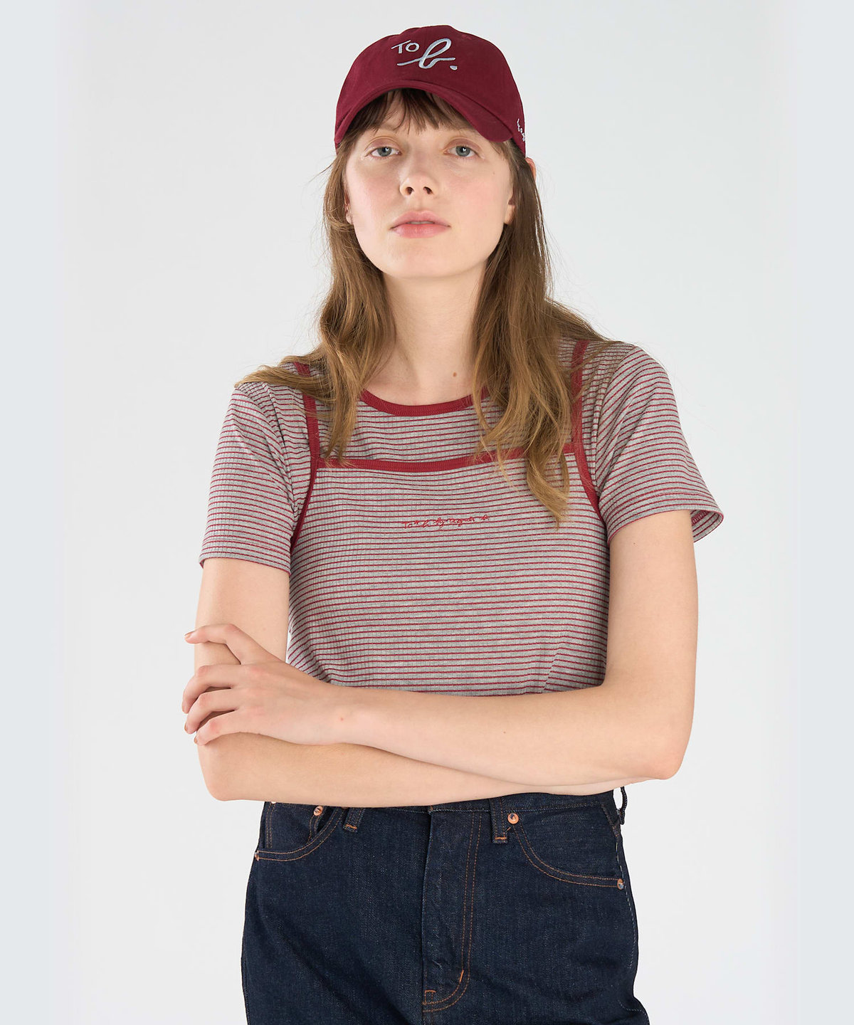To b. by agnès b. ボーダー キャミソール＆Tシャツ グレー