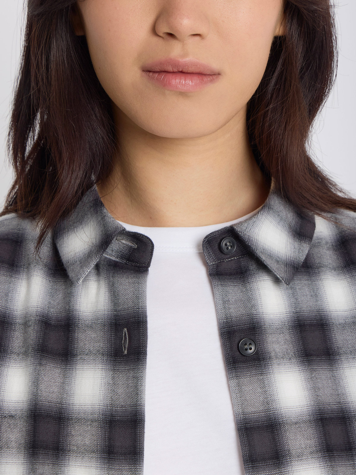 FEMME ウィメンズ チェック コットン 長袖 ブラウス "Diego" ブラック