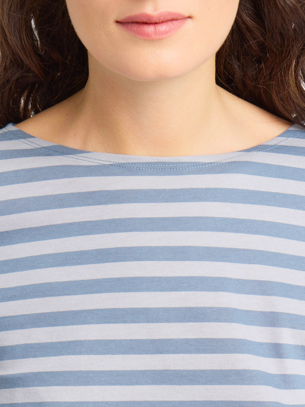 FEMME ウィメンズ 【Outlet】細ボーダー ボートネック 長袖 Tシャツ "New Bow" ブルーグレー×ライトグレー