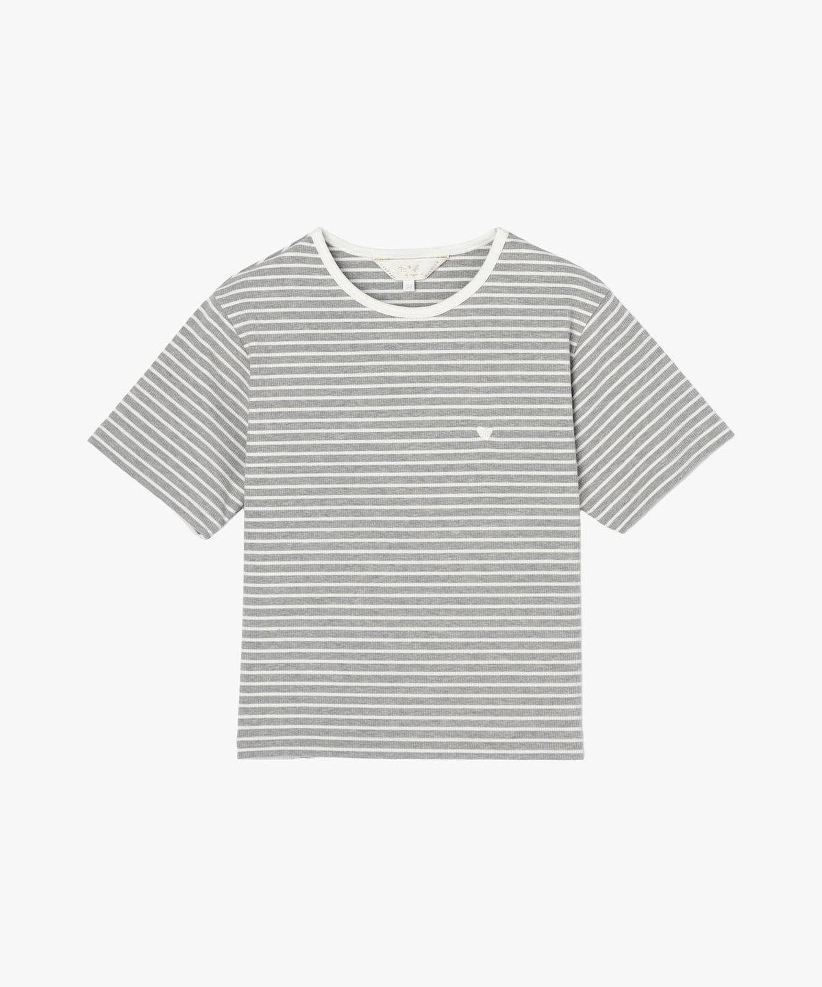 To b. by agnès b. ハート 刺繍 リブ ボーダー 半袖 Tシャツ グレー
