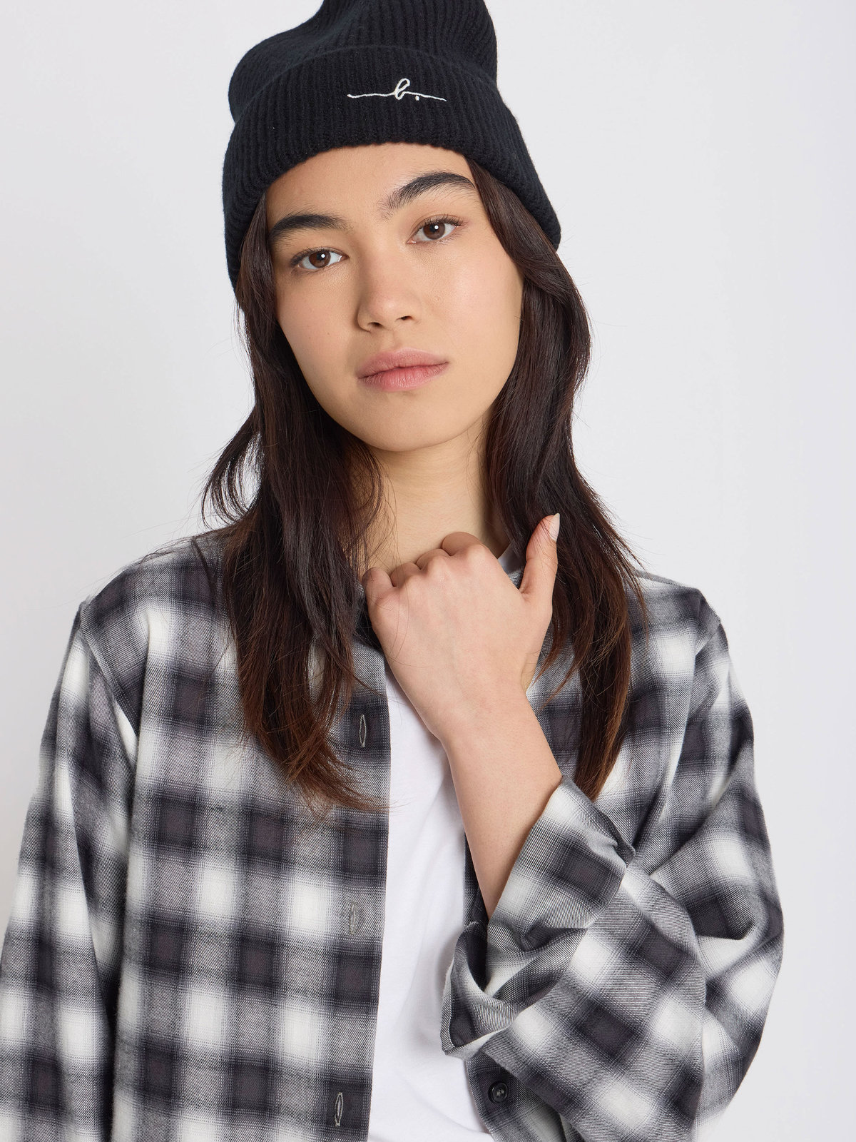 FEMME ウィメンズ チェック コットン 長袖 ブラウス "Diego" ブラック