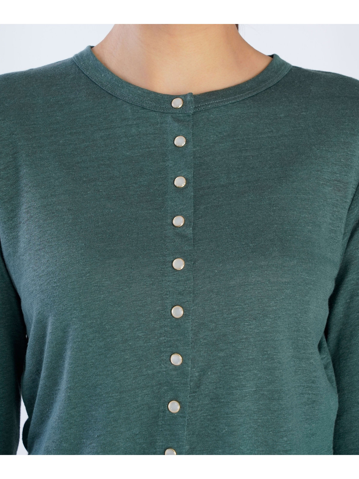 FEMME ウィメンズ リネン 長袖 カーディガンプレッション "Le Petit" グリーン