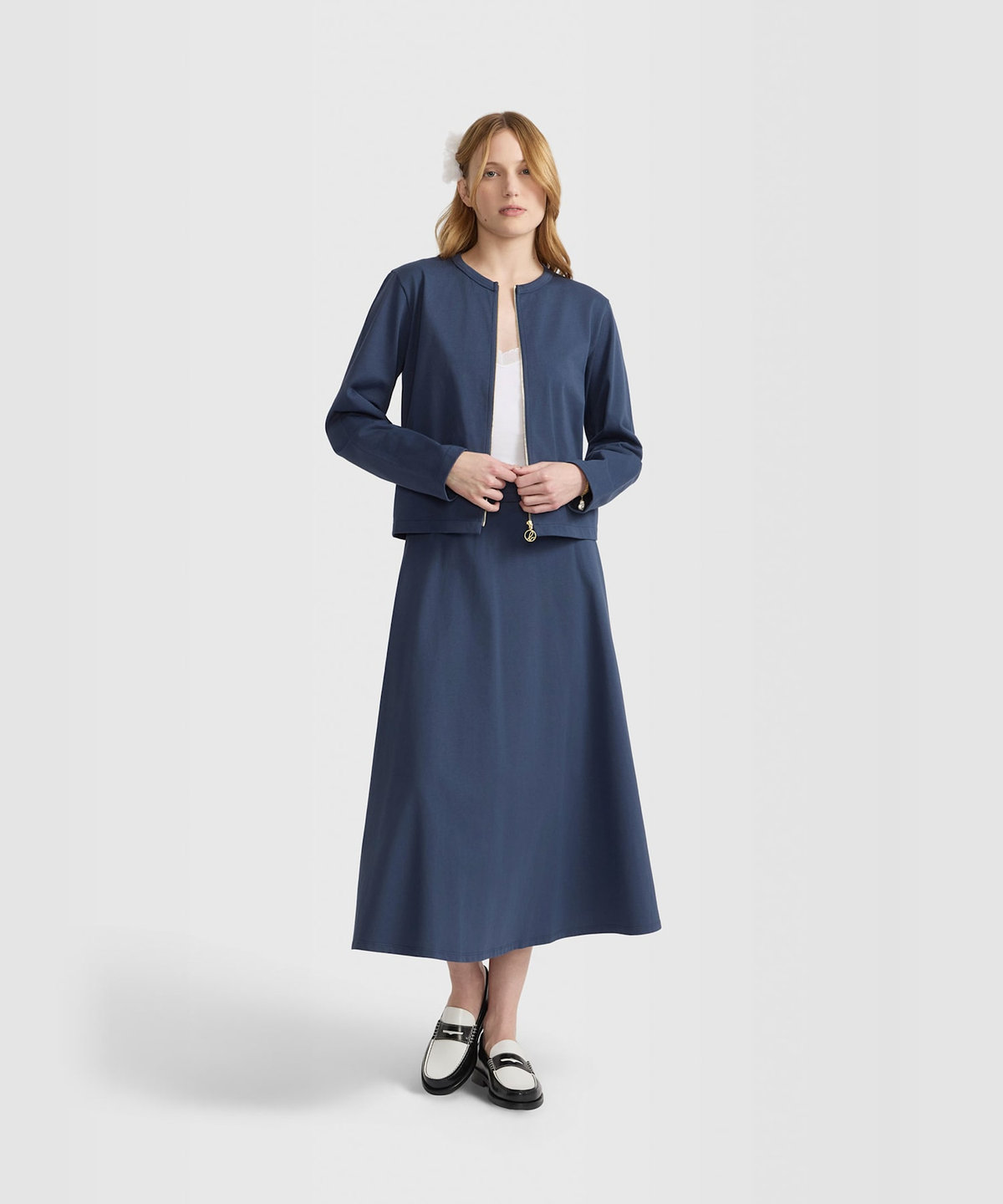 FEMME ウィメンズ コットン 長袖 カーディガン "Zip" ブルー系その他