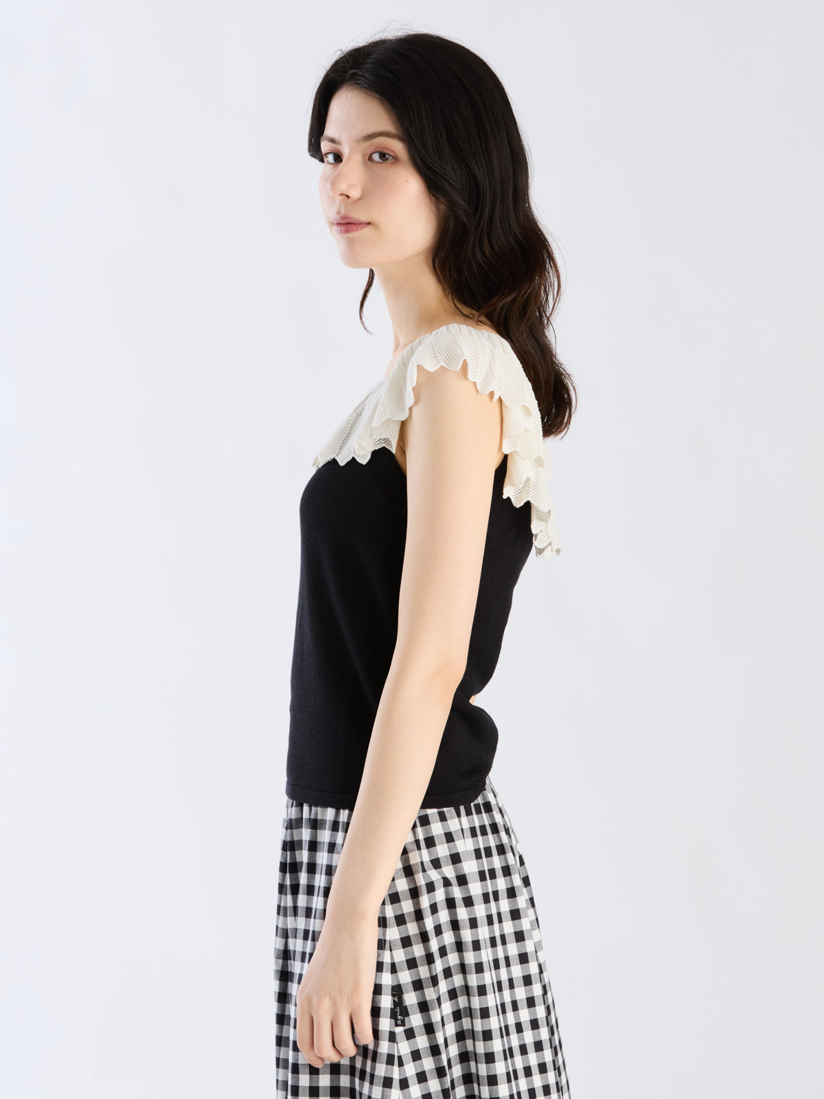 FEMME ウィメンズ シルク リネン ノースリーブ プルオーバー "Chantilly" ブラック