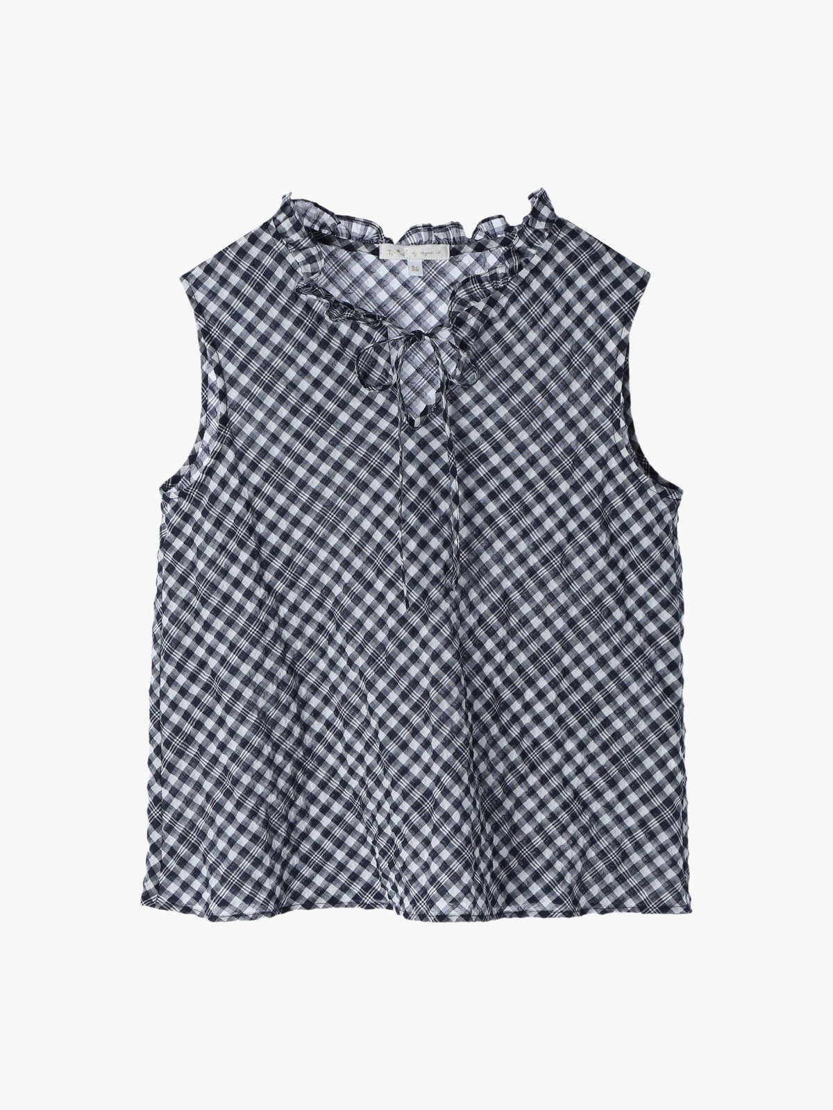 To b. by agnès b. 【Outlet】【セットアップ対応商品】ギンガム ノースリーブ ブラウス ネイビー