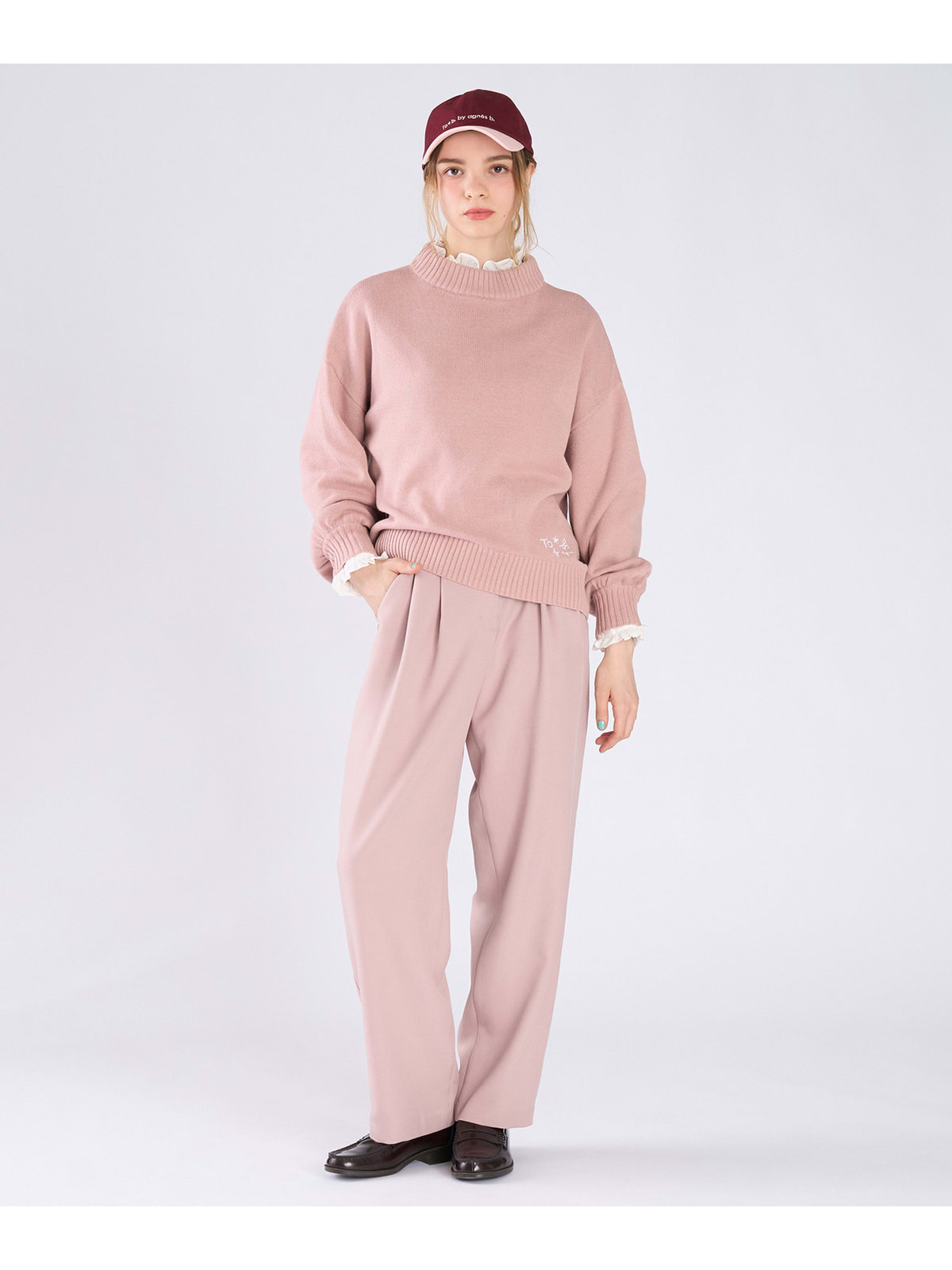 To b. by agnès b. ツイル ストレッチ タックパンツ ピンク