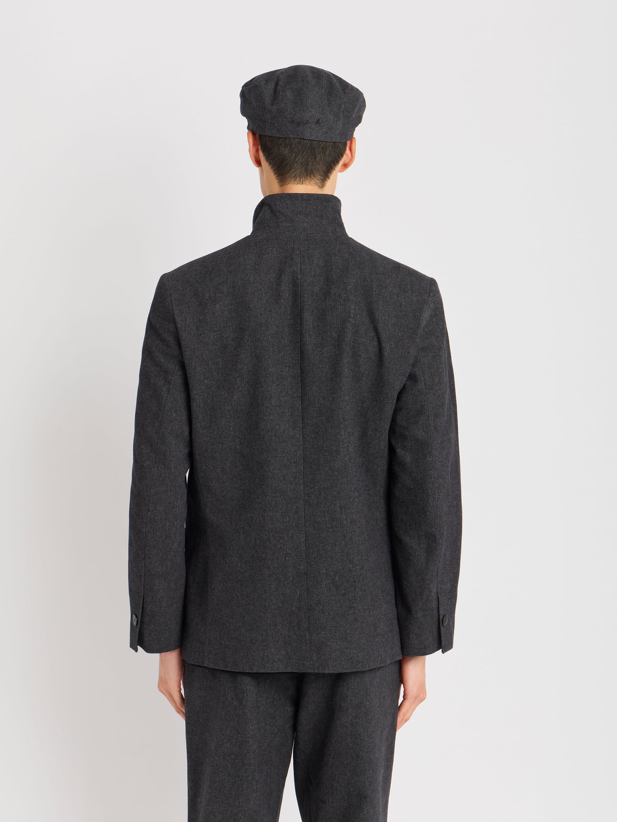 HOMME メンズ コットン スタンドカラー 長袖 ジャケット "Zippee" グレー