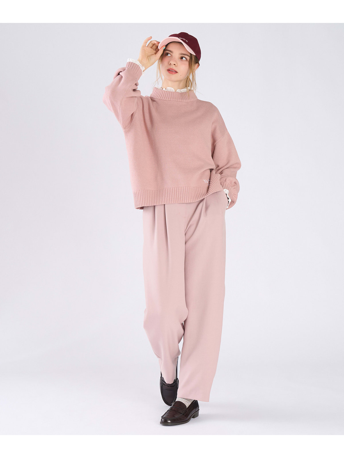 To b. by agnès b. ツイル ストレッチ タックパンツ ピンク