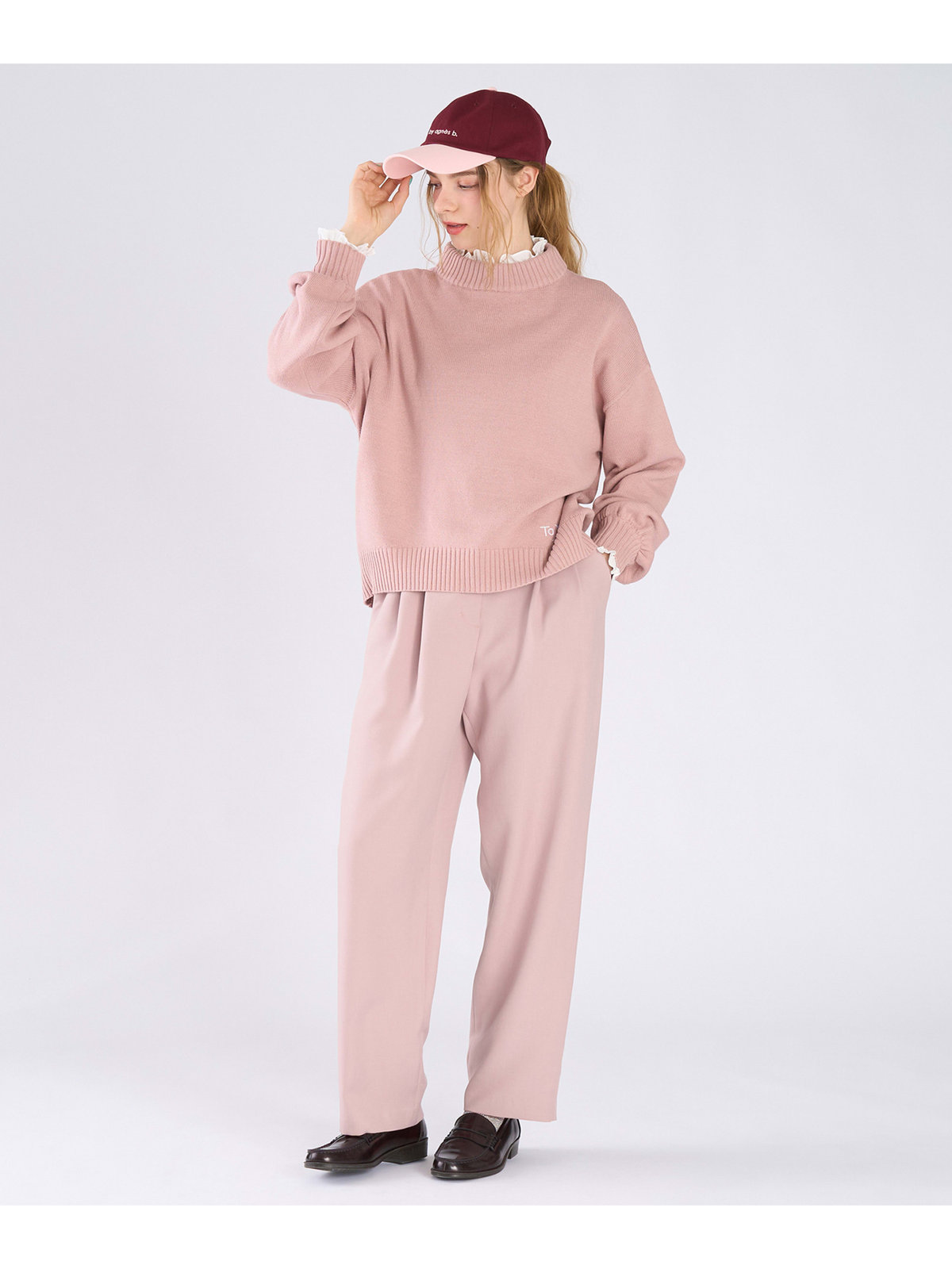 To b. by agnès b. ツイル ストレッチ タックパンツ ピンク