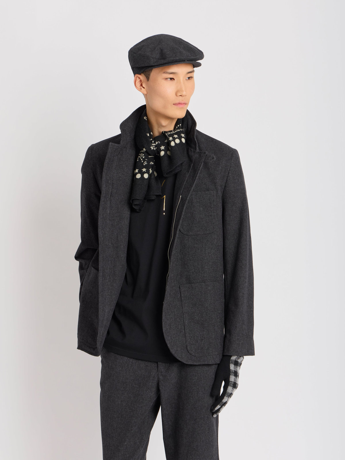 HOMME メンズ コットン スタンドカラー 長袖 ジャケット "Zippee" グレー