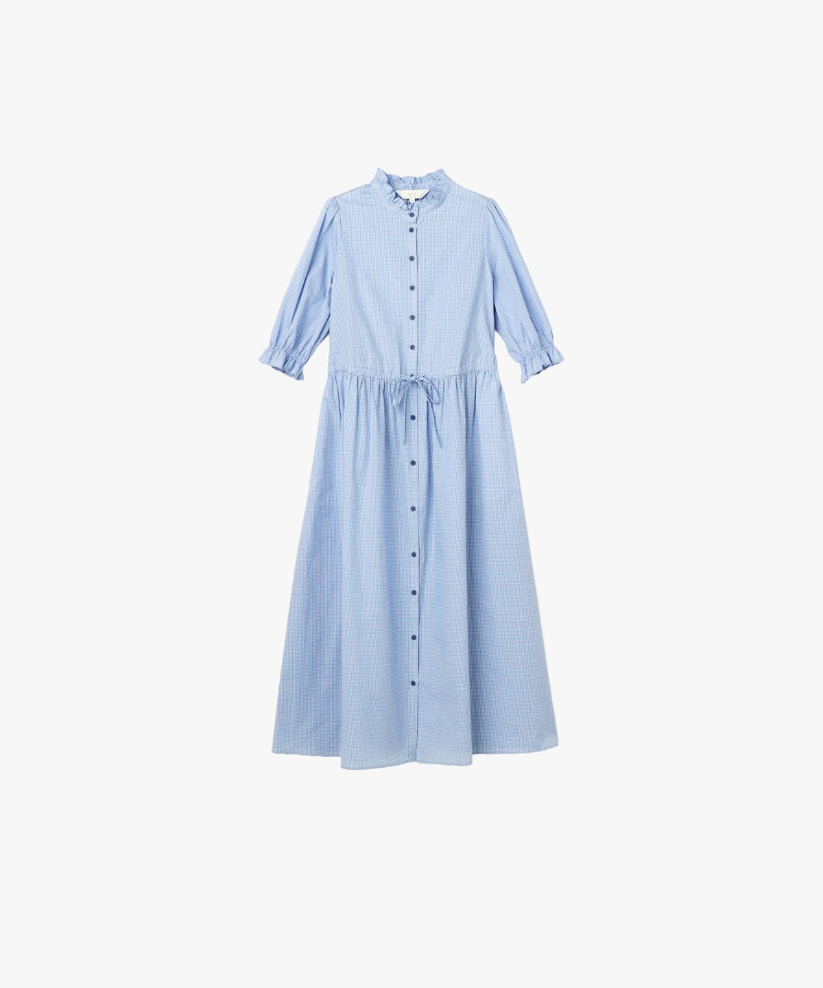 To b. by agnès b. ギンガムチェック コットン フリル ワンピース ブルー