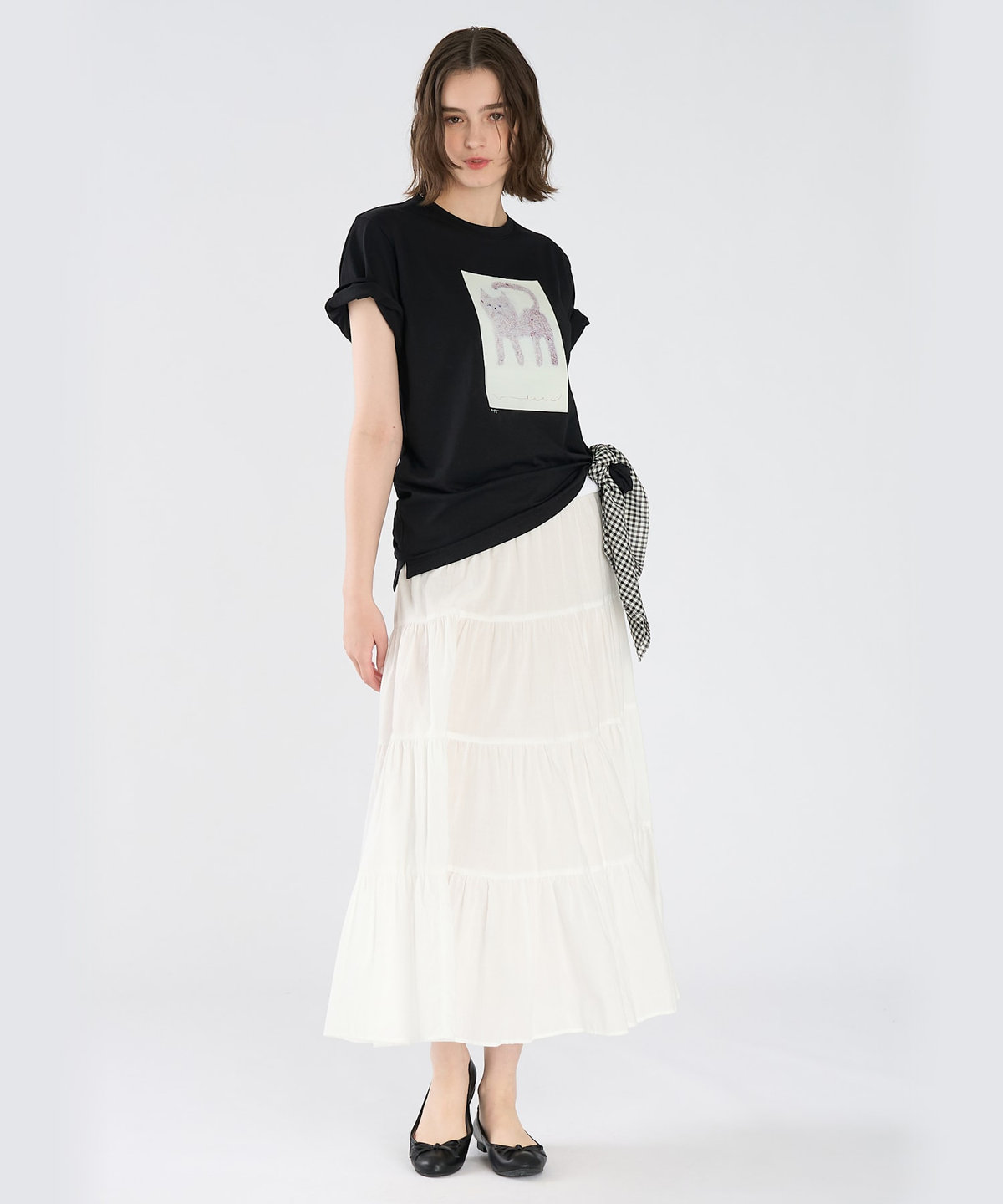 To b. by agnès b. Cat T オーガニックコットン 半袖 アーティストTシャツ ブラック