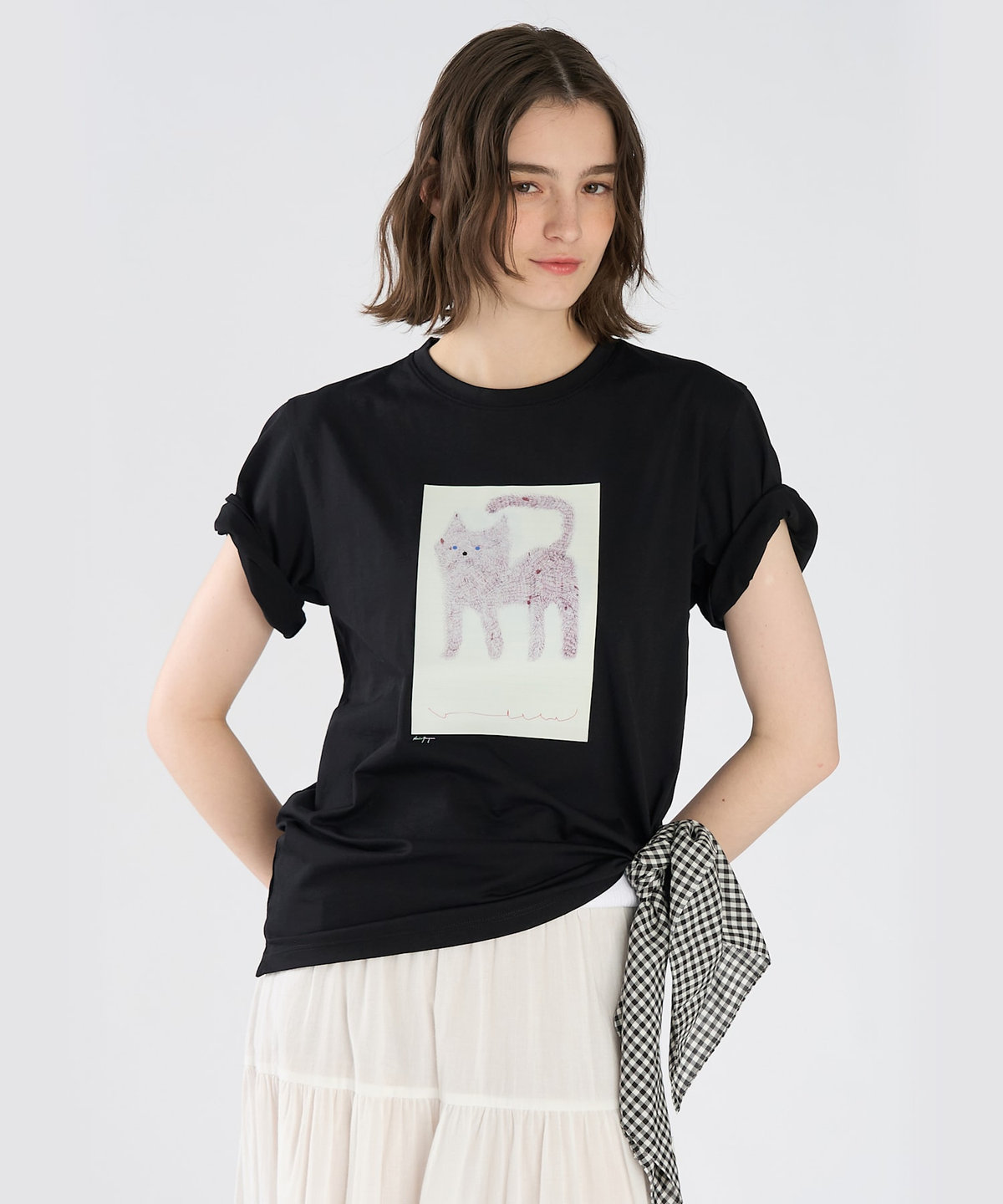 To b. by agnès b. Cat T オーガニックコットン 半袖 アーティストTシャツ ブラック