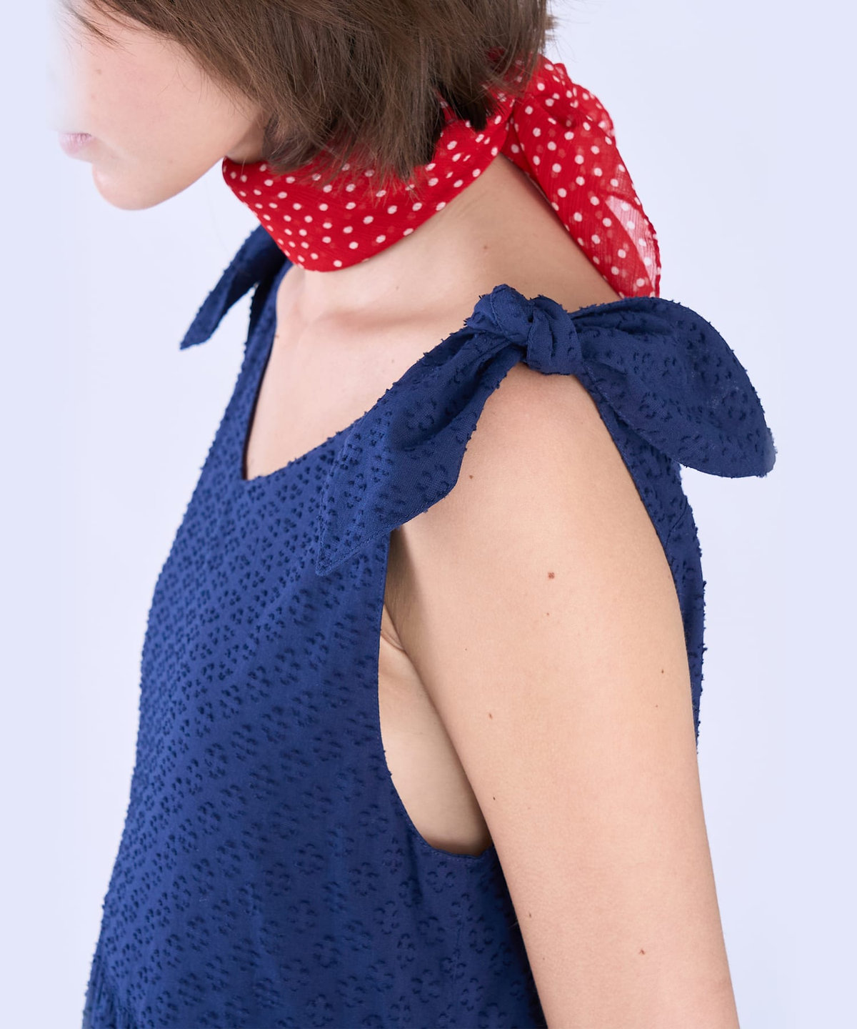 To b. by agnès b. フラワー コットン カット ジャカード ワンピース ネイビー