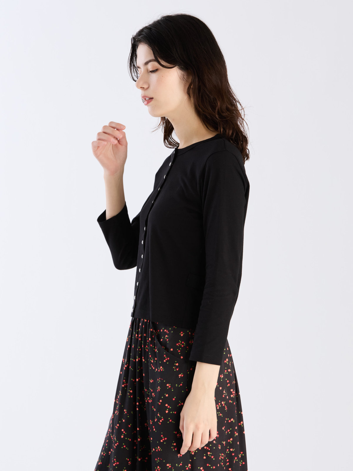 FEMME ウィメンズ オーガニックコットン 長袖 カーディガンプレッション ”Le Petit” ブラック