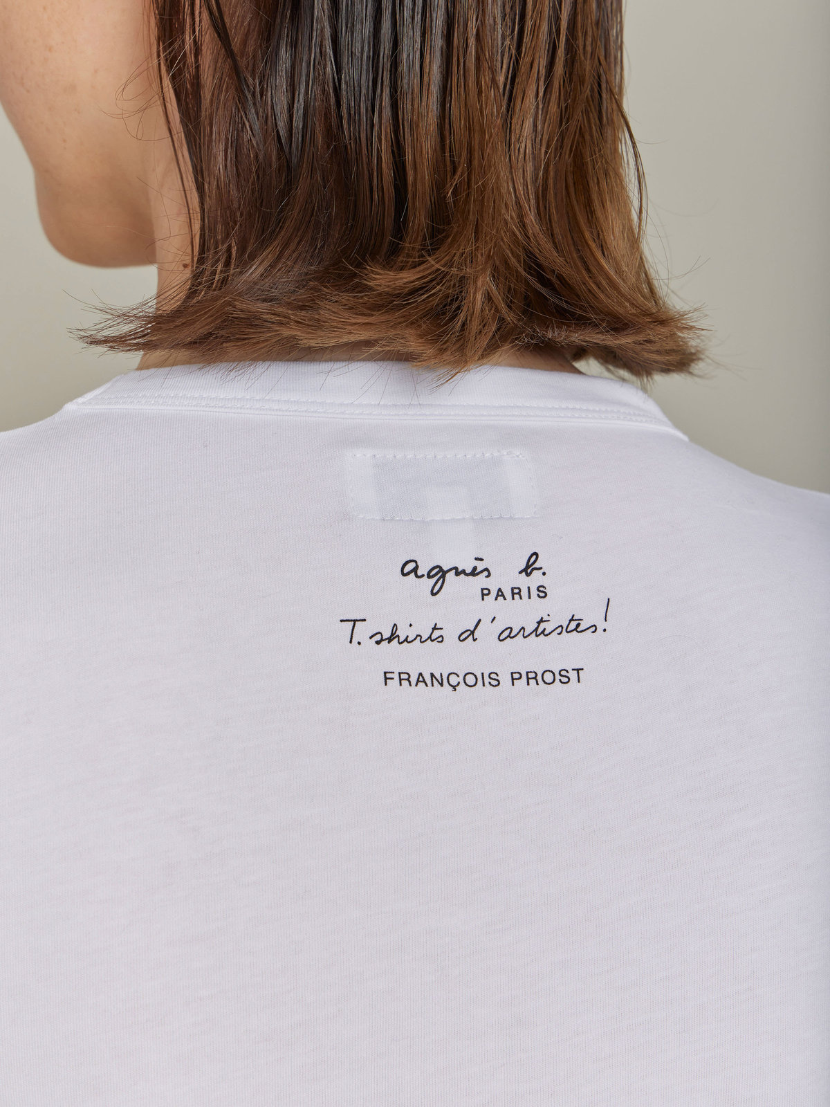 FEMME ウィメンズ プリント コットン 半袖 アーティスト Tシャツ "Francois Prost" ホワイト