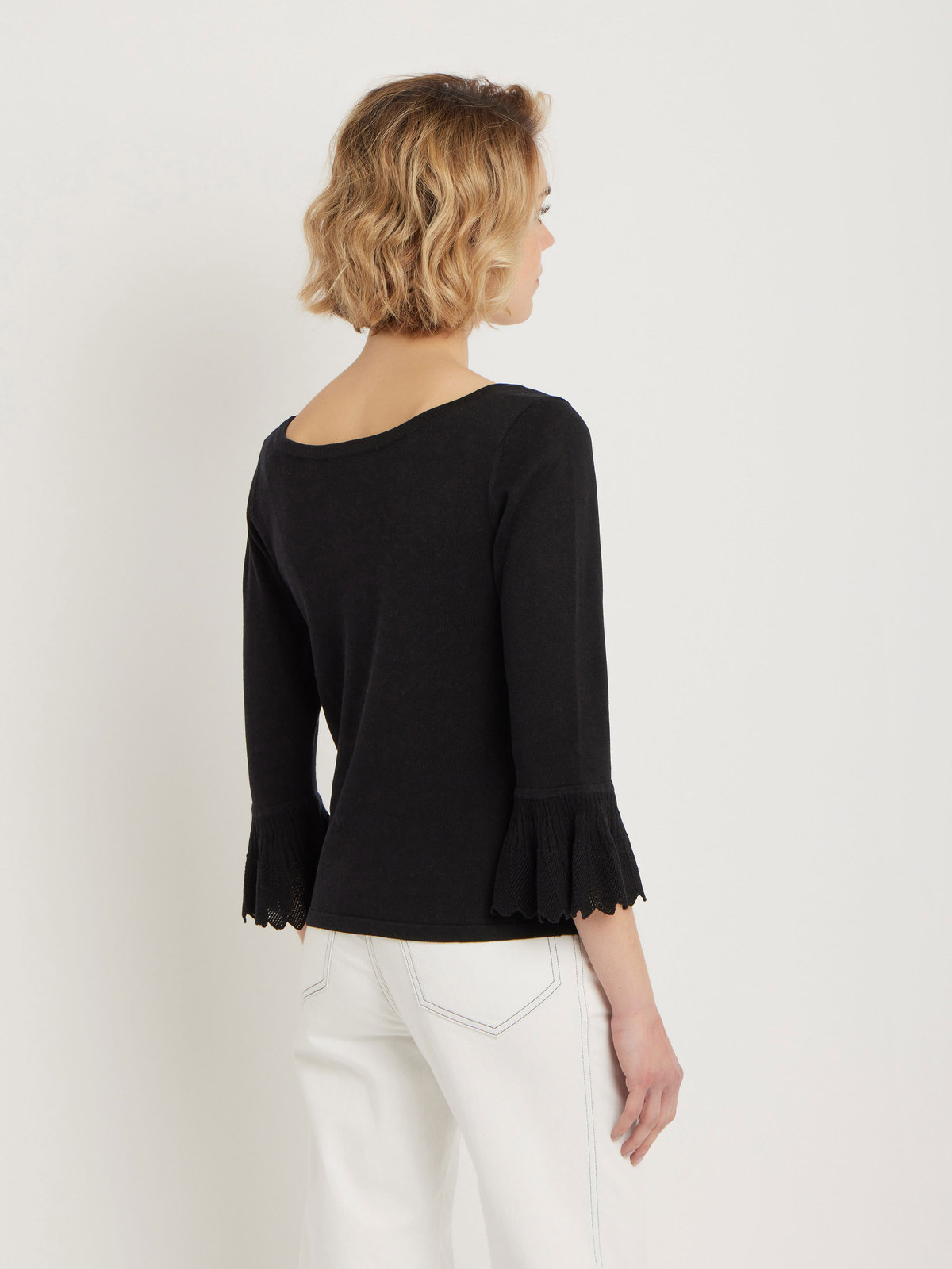 FEMME ウィメンズ 【Outlet】シルク リネン 7分袖 プルオーバー "Chantilly" ブラック