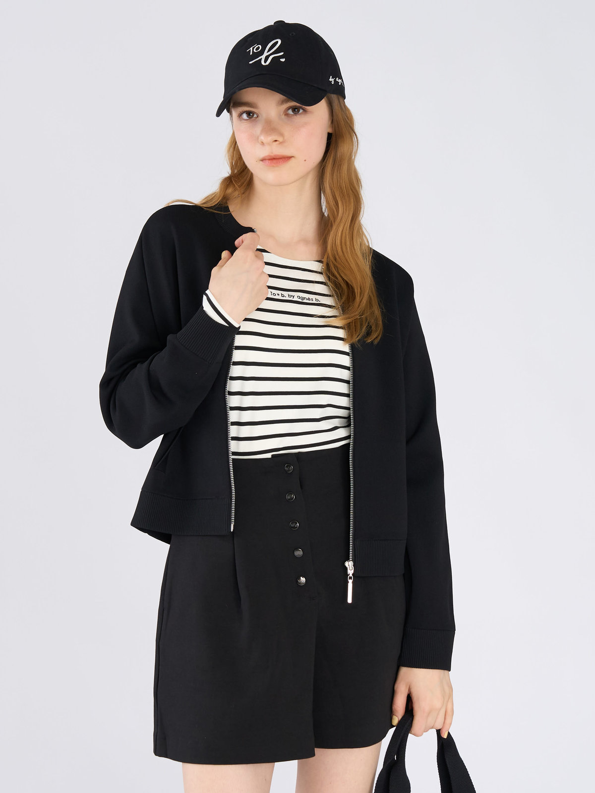 To b. by agnès b. ニット ジップアップ ブルゾン ブラック