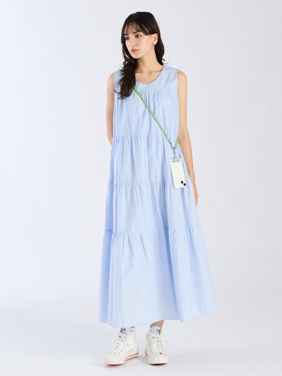 To b. by agnès b. 【Outlet】ブイネックティアードドレス ブルー