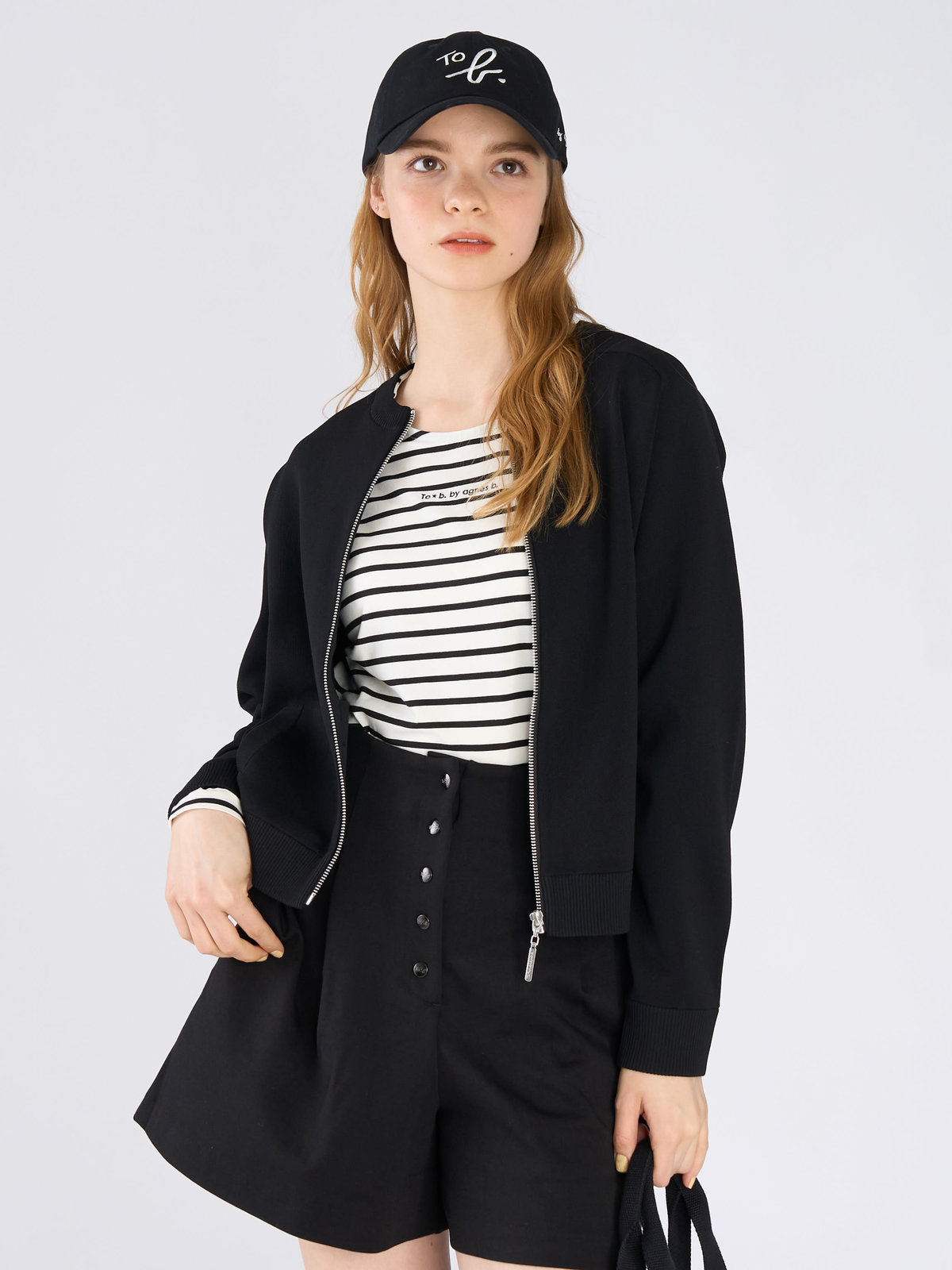 To b. by agnès b. ニット ジップアップ ブルゾン ブラック