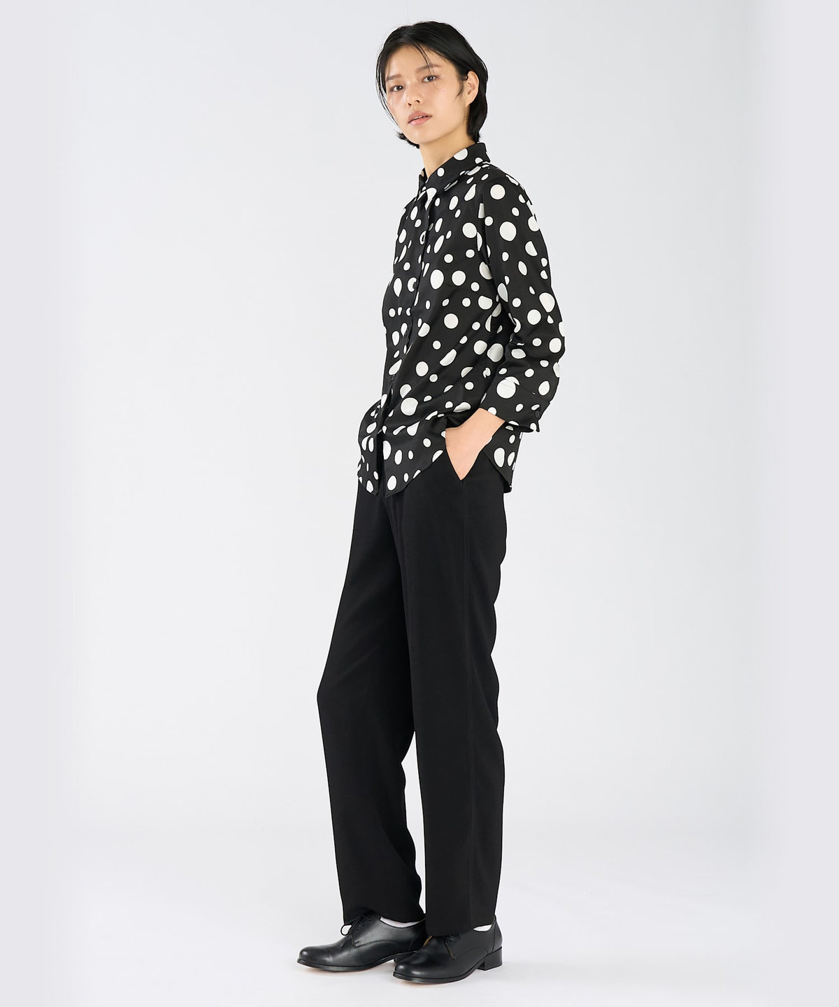 FEMME ウィメンズ ドット コットン 長袖 ブラウス "Jasmine" ブラック