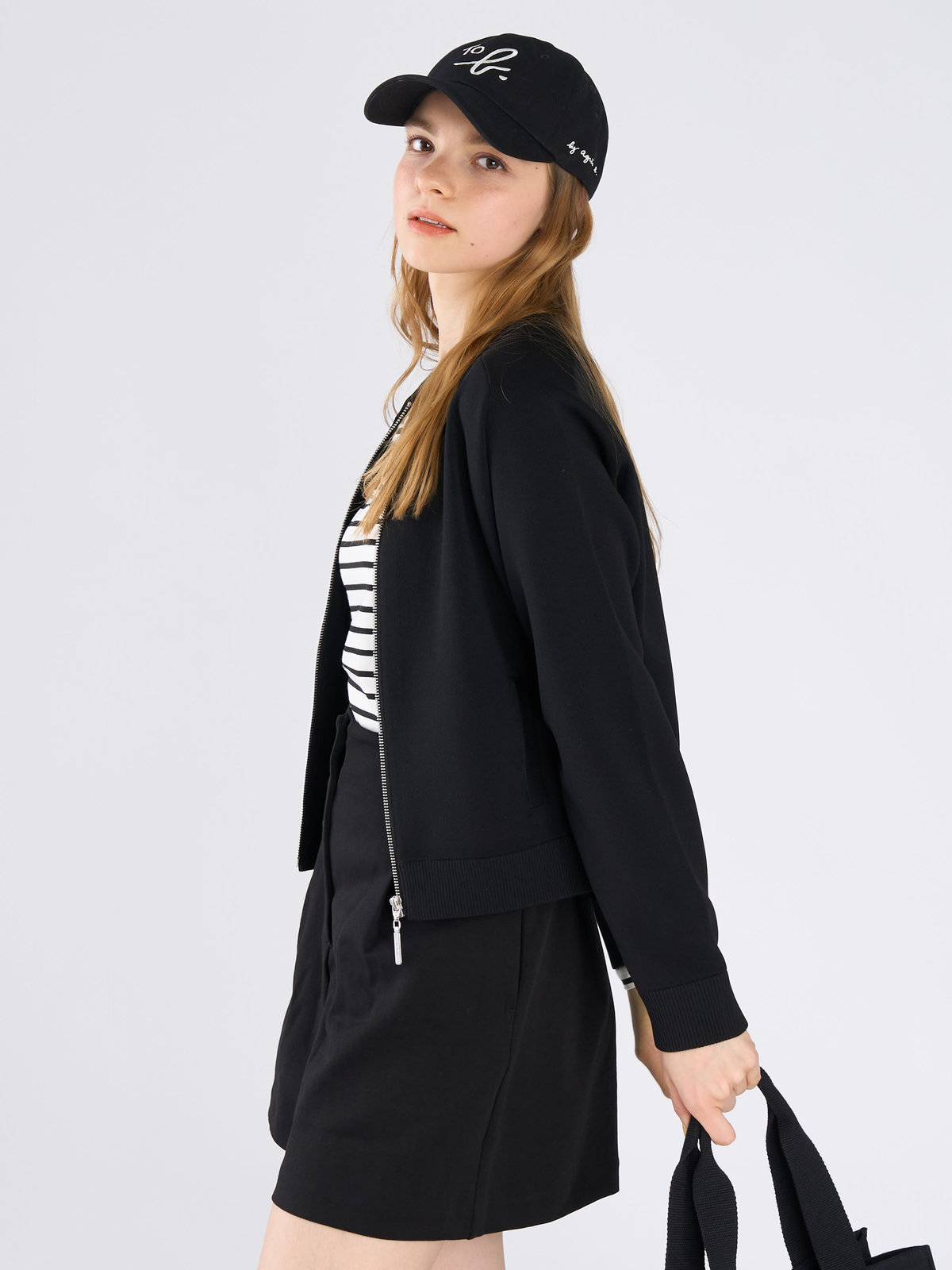 To b. by agnès b. ニット ジップアップ ブルゾン ブラック