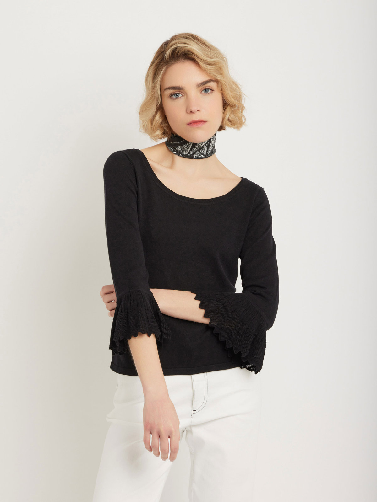 FEMME ウィメンズ 【Outlet】シルク リネン 7分袖 プルオーバー "Chantilly" ブラック