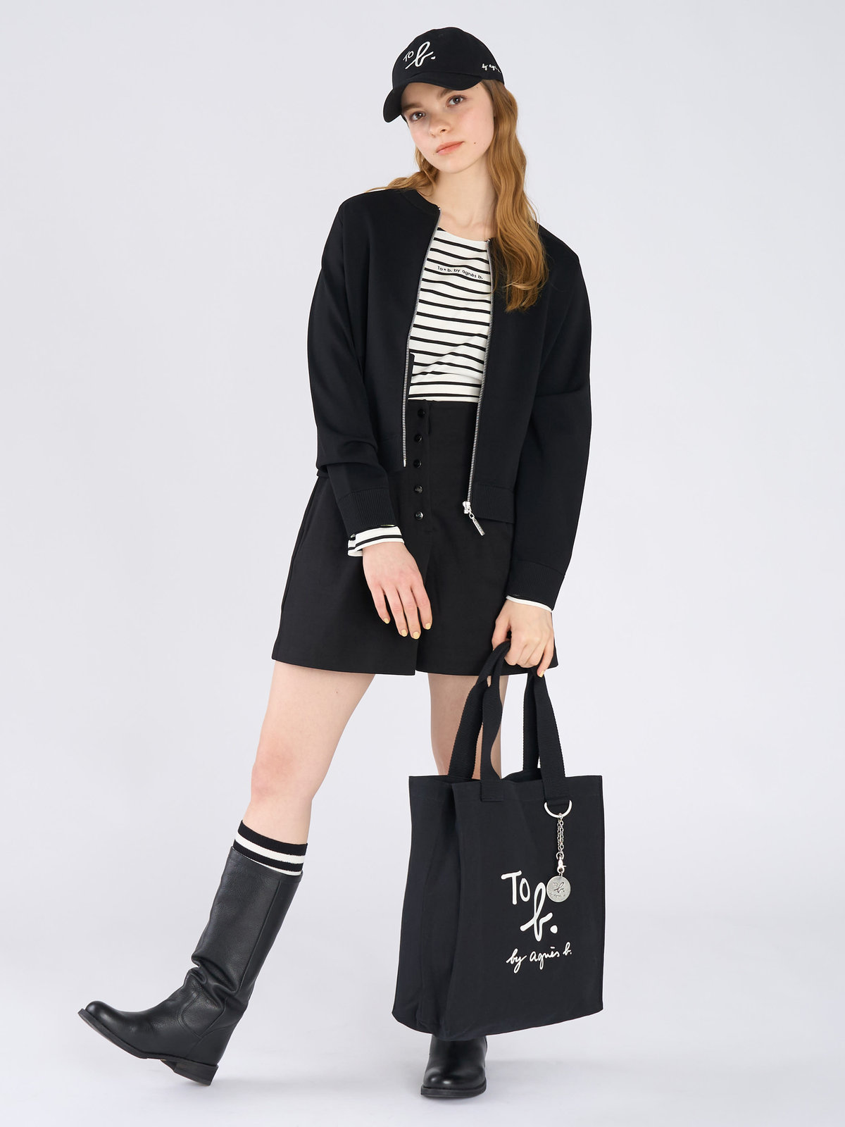 To b. by agnès b. ニット ジップアップ ブルゾン ブラック