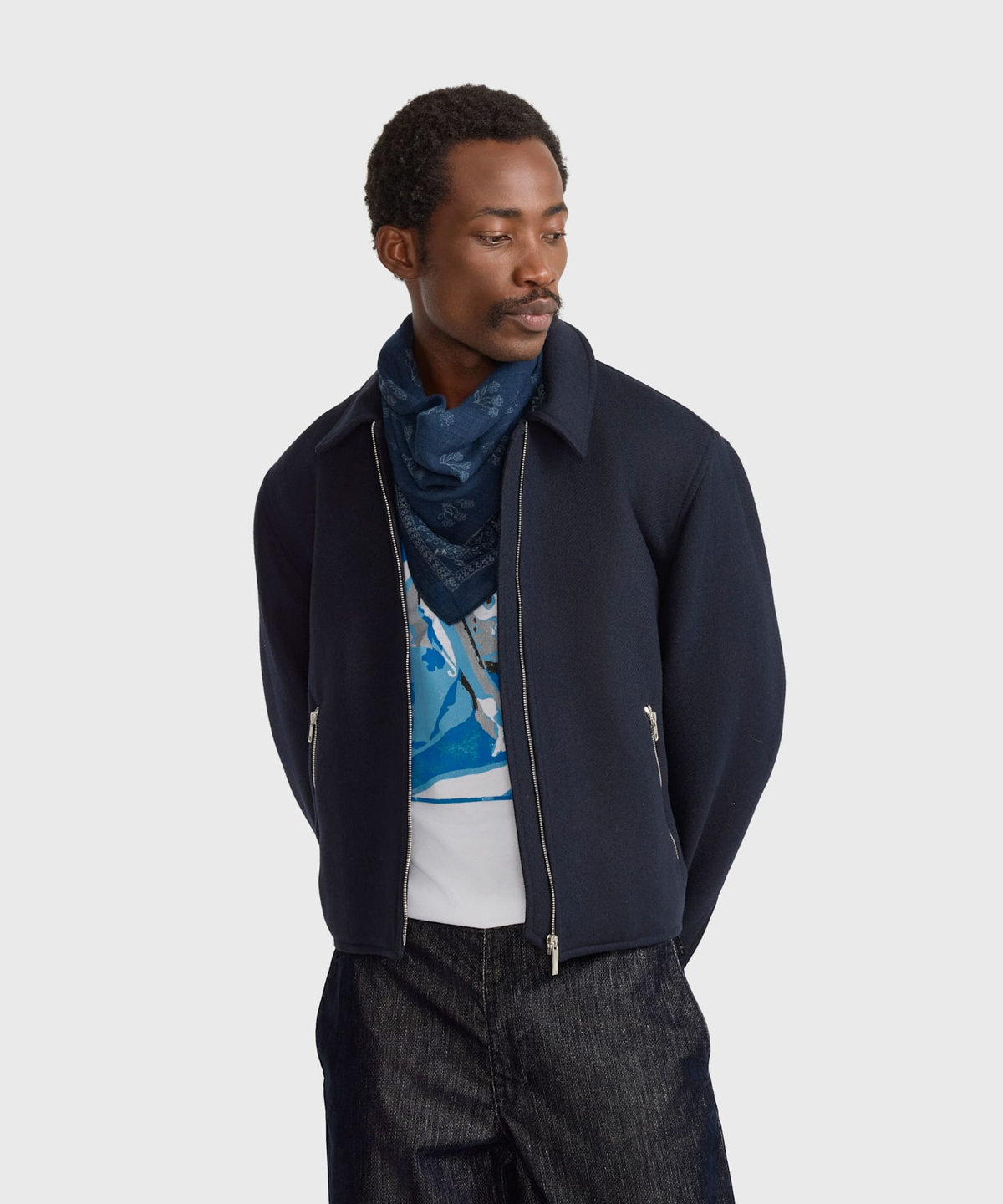 HOMME メンズ メンズ ウール 長袖 ジップアップブルゾン "New Chet" ブルー系その他