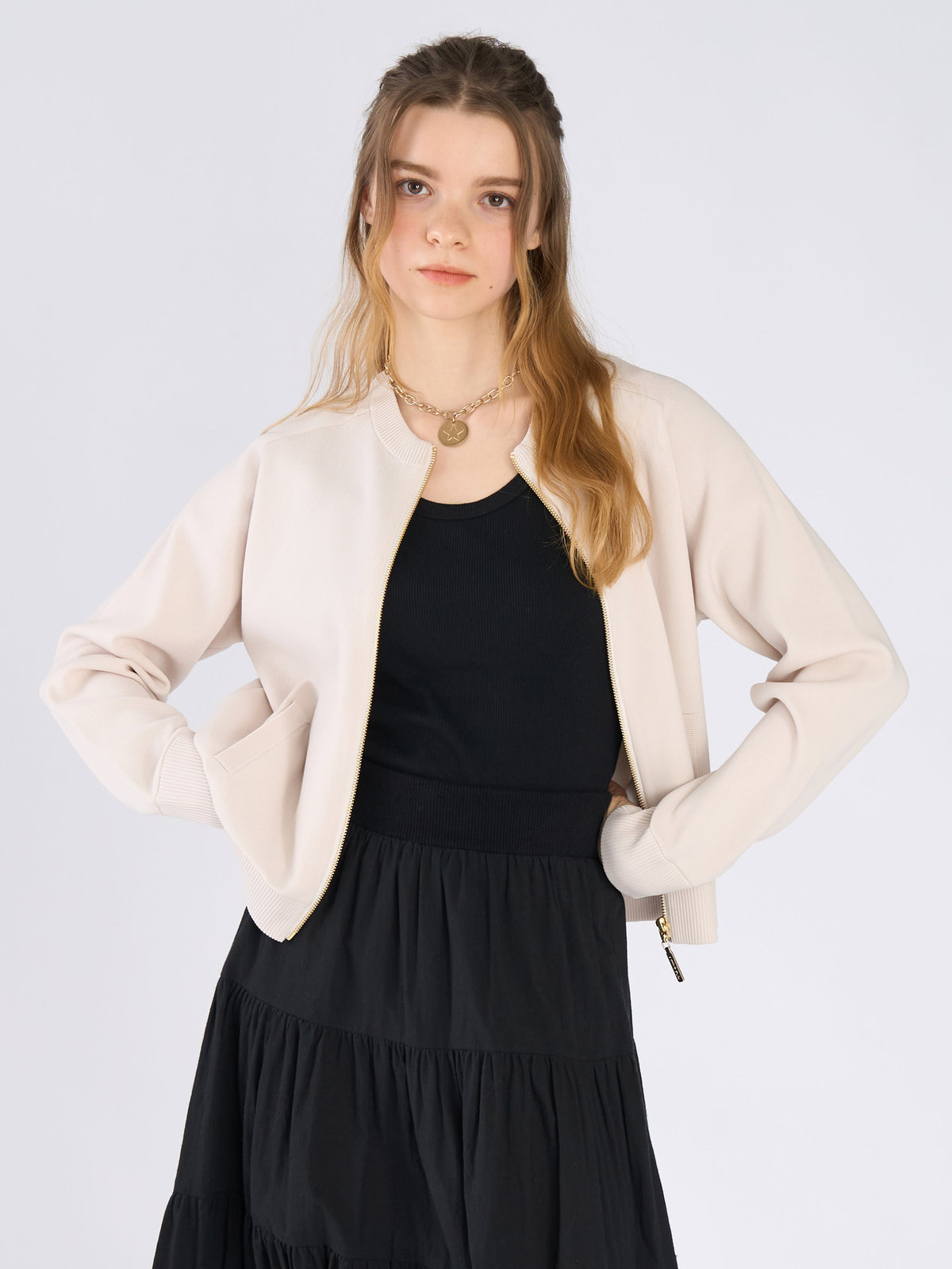 To b. by agnès b. ニット ジップアップ ブルゾン ホワイト