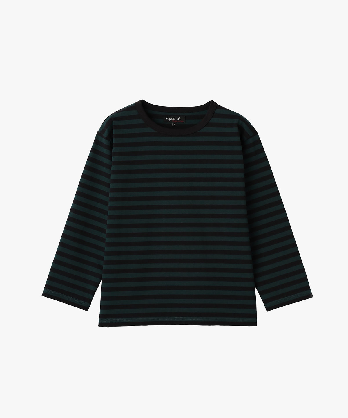 FEMME ウィメンズ 細ボーダー コットン 七分袖 Tシャツ "Lil Cool" ブラック×グリーン