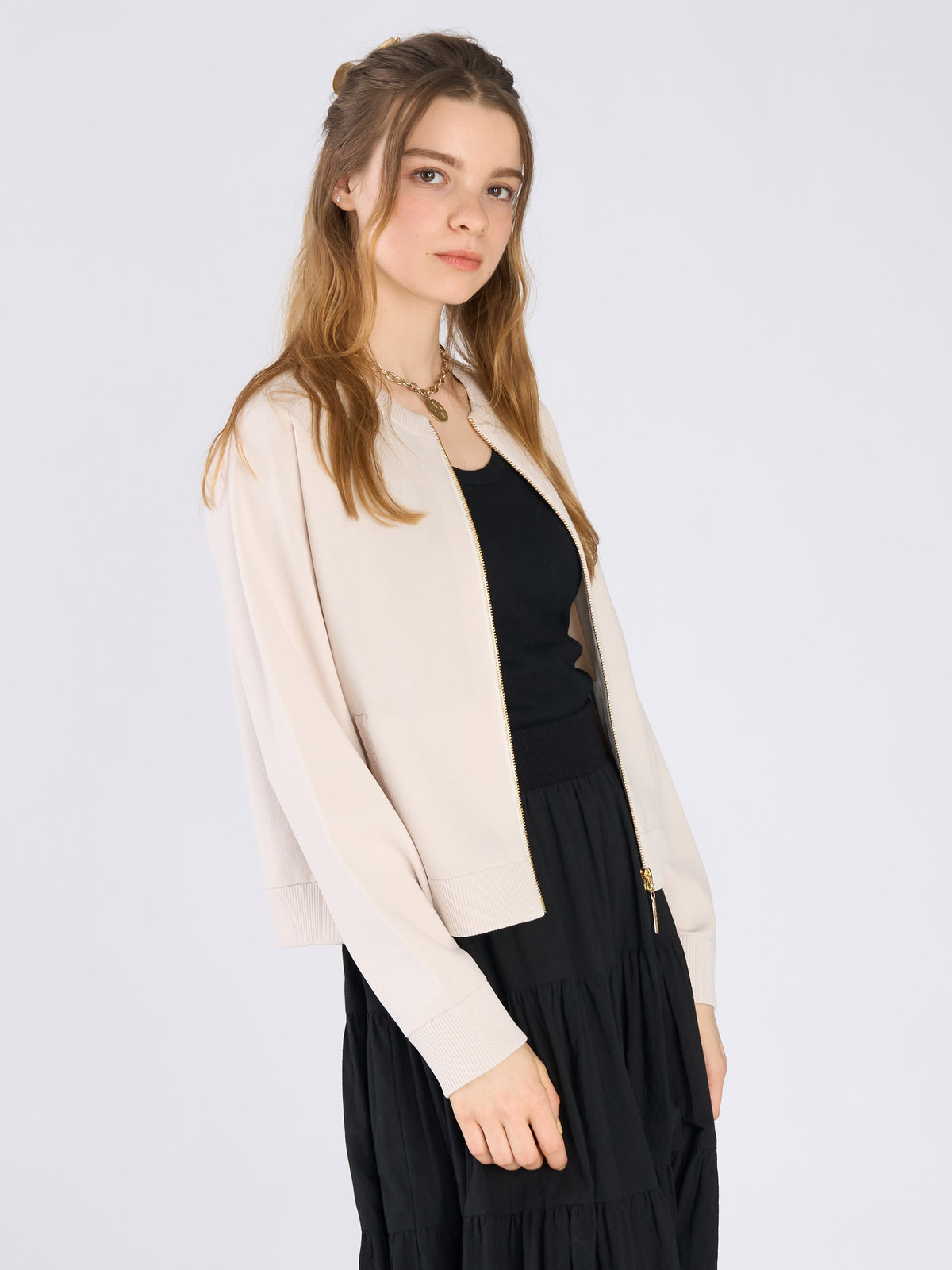 To b. by agnès b. ニット ジップアップ ブルゾン ホワイト